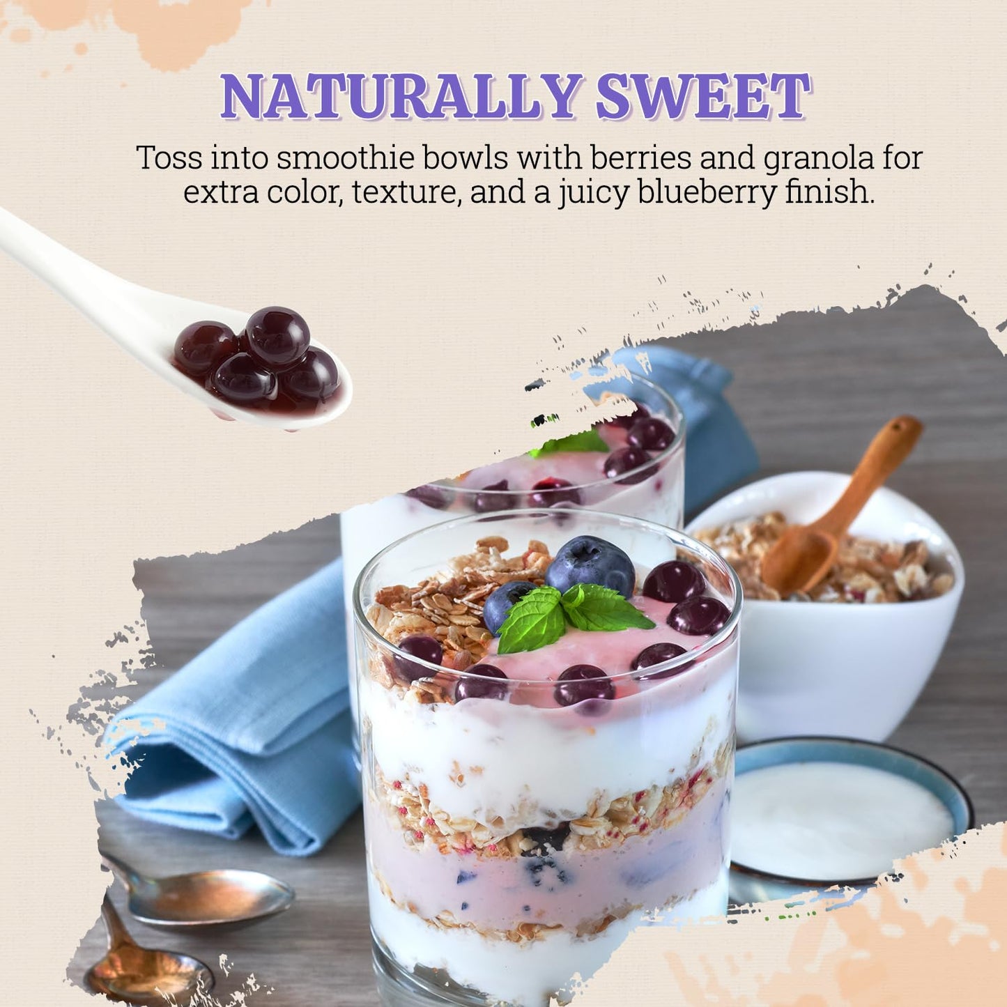 52USA Blueberry Popping Boba 500g (1.1 lb) – Bursting Pearls for Bubble Tea, Desserts, Ice Cream, Smoothies & Drinks