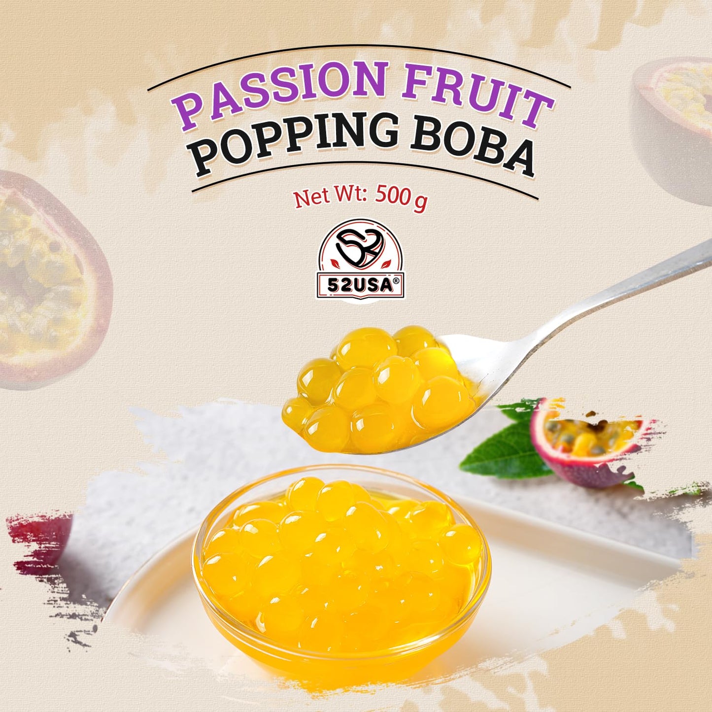 52USA Passion Fruit Popping Boba, 500g