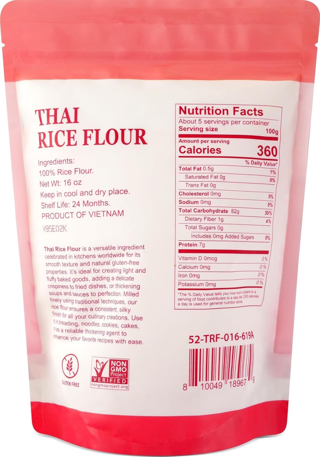 52USA Thai Rice Flour 1 Pound, 16 Oz (Pack of 1), Product of THAILAND | Rice Flour for Baking or Cooking, All Natural, White Rice Flour
