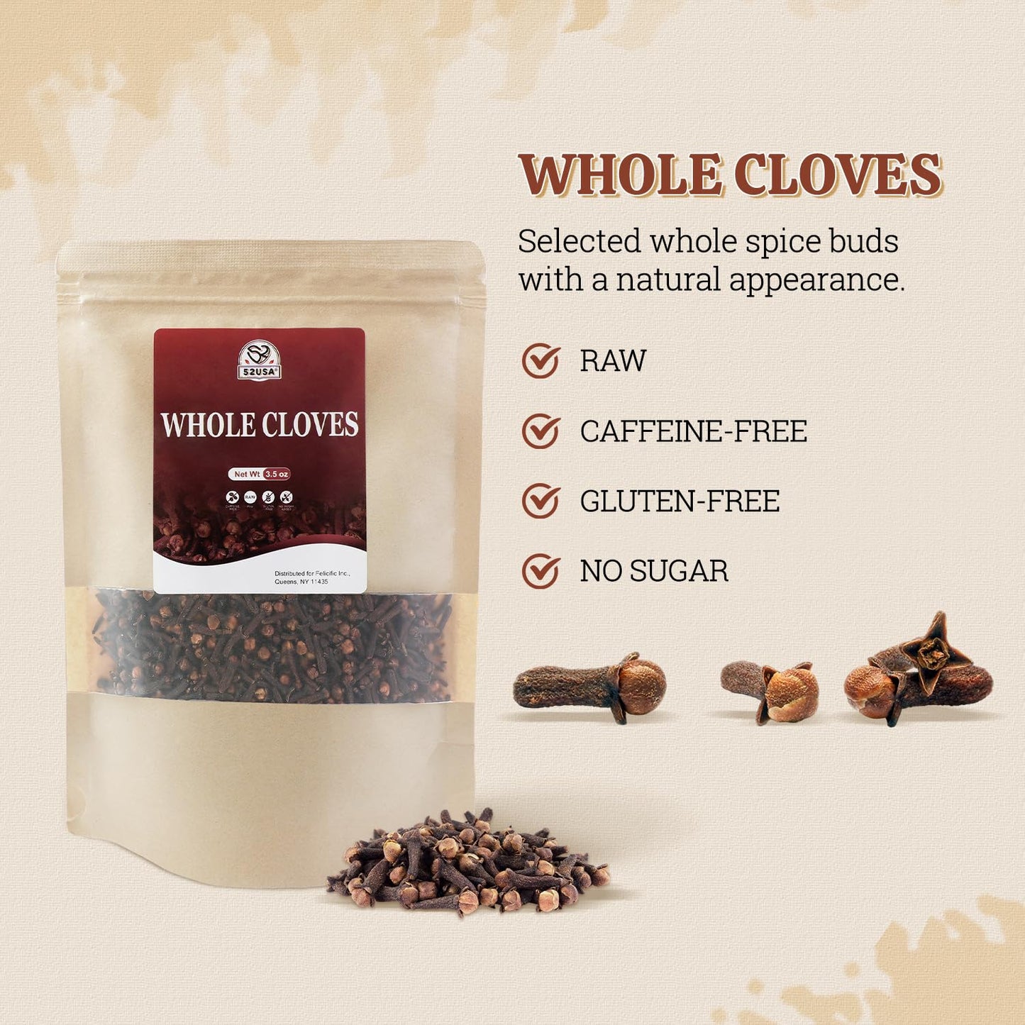 52USA Cloves Whole 3.5 Oz (Pack of 1), Great for Food, Tea, Baking and Meat | All Natural, Non GMO, Kosher, Vegan, Gluten Free
