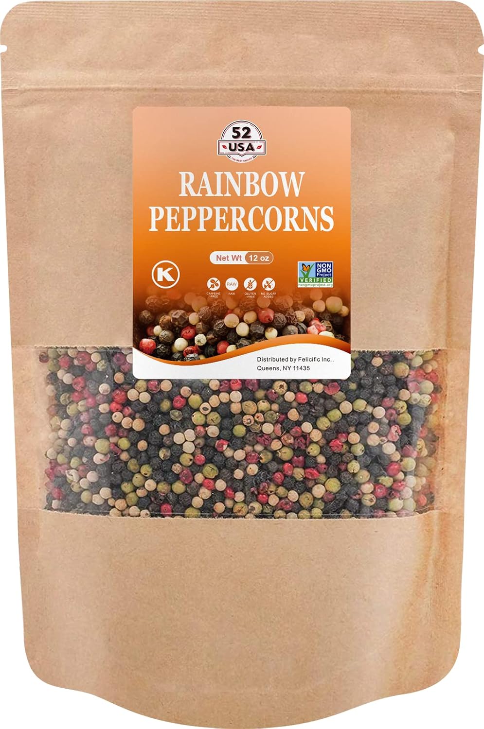 Click to see full view 52USA Rainbow Peppercorns, 12oz, Peppercorn for Grinder Refill, Whole White Pepper corns, Red Peppercorn, Black Peppercorns, Mixed Peppercorns, Rainbow Pepper Mix