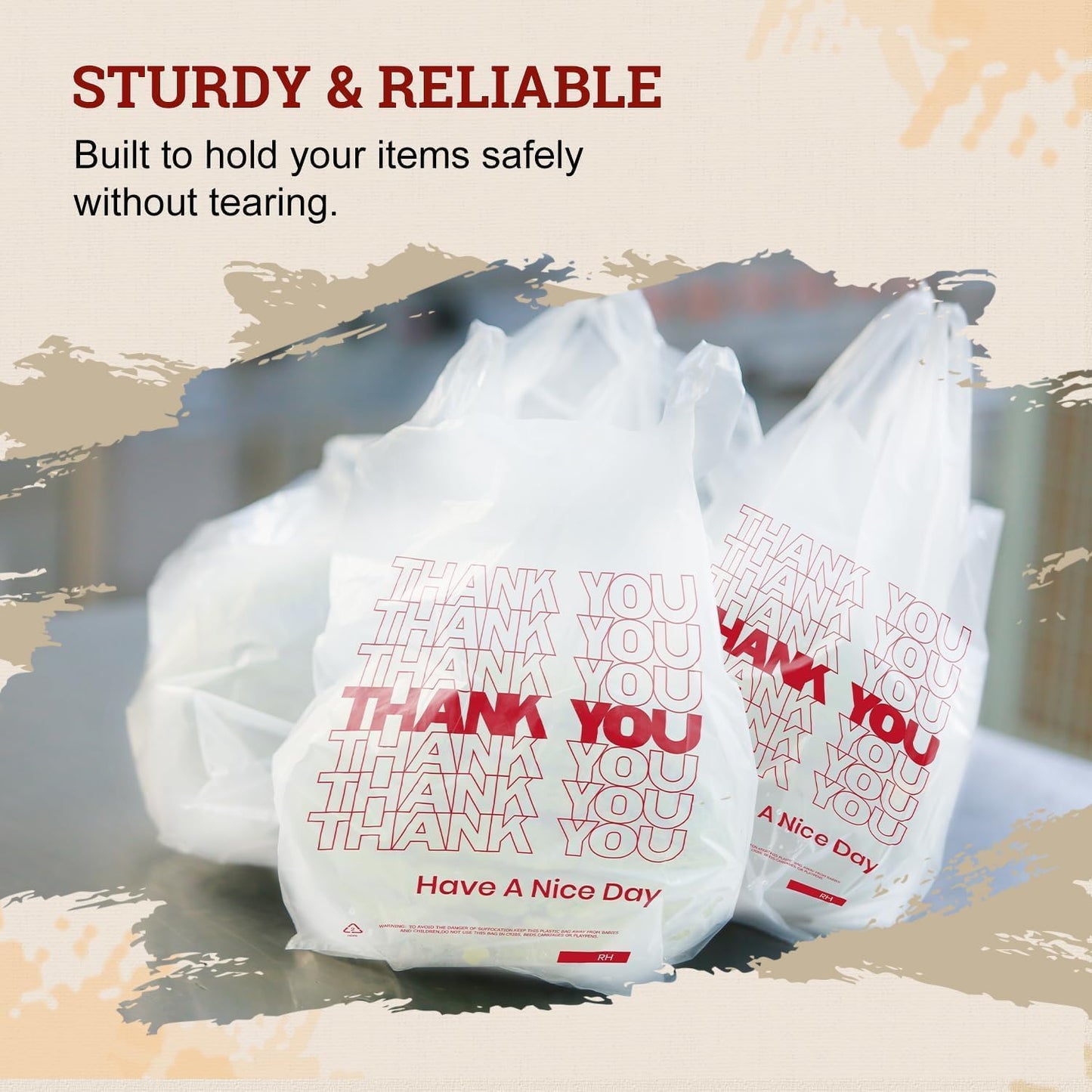 52USA Thank You Plastic Bags (140 pcs) , White Shopping Bag with Handles