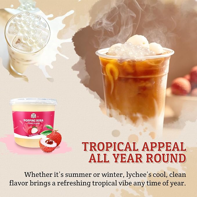 52USA Lychee Flavor Popping Boba Peals 7.05 Pound, Bursting Boba Pearls for Bubble Tea, Beverages, Ice Cream, Shakes, Yogurt, Desserts, Smoothies & Drinks Toppings