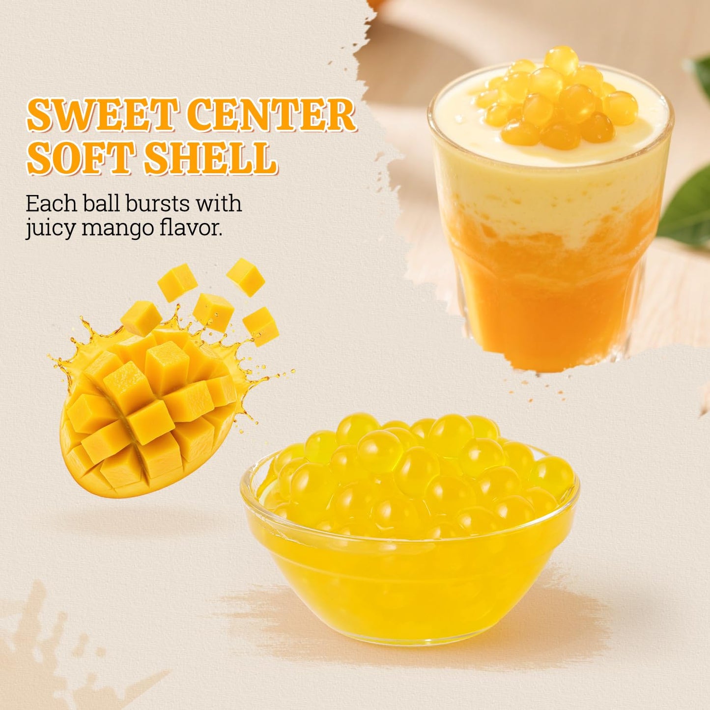52USA Mango Popping Boba Pearls 7.05 Pounds(3.2kg), Bursting Boba Pearls Popping Pearlsfor Bubble Tea, Beverages, Shakes, Desserts, Smoothie and Ice Cream Topping