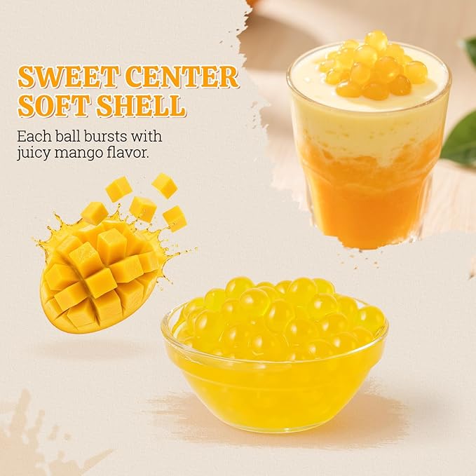 52USA Mango Popping Boba Pearls, Bursting Boba Pearls for Bubble Tea, 7.05 Pounds(3.2kg)