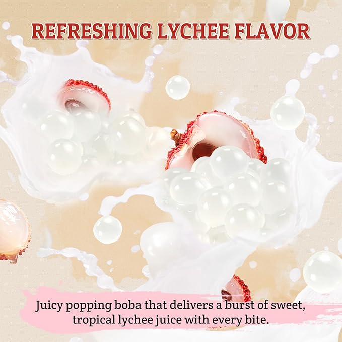 52USA Lychee Flavor Popping Boba Peals 7.05 Pound, Bursting Boba Pearls for Bubble Tea, Beverages, Ice Cream, Shakes, Yogurt, Desserts, Smoothies & Drinks Toppings