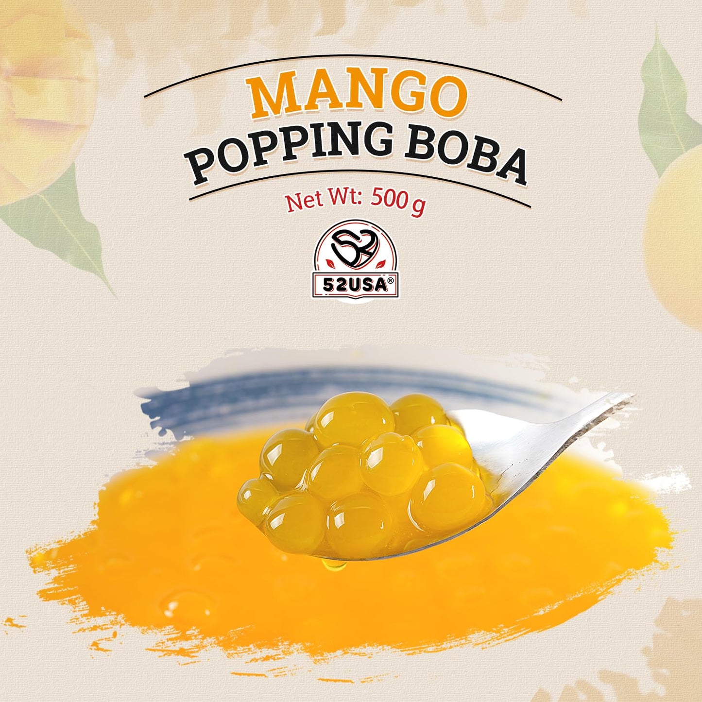 52USA Mango Popping Boba 1.1 Pound (Pack of 2), Bursting Popping Pearls | Suit for Beverages, Sweets, Ice Cream, Shakes, Desserts & Smoothies Topping