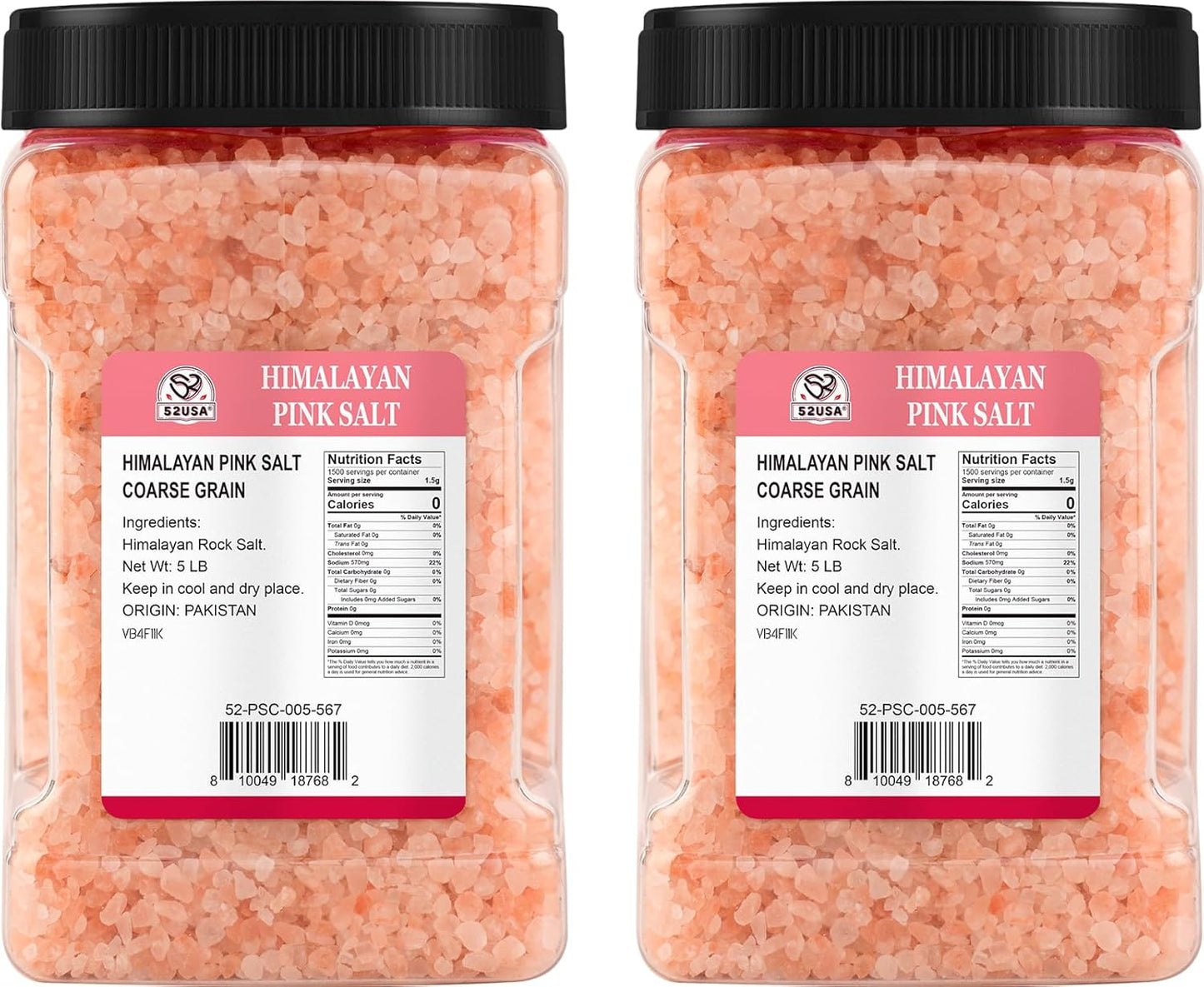 52USA Himalayan Pink Salt Coarse, 80oz (5 Pound)*2 Pack, Pink Himalayan Sea Salt, Pink Salt Coarse for Grinder, 100% Real, Pure, Unrefined Kosher Salt, Rock Salts, Total 160oz