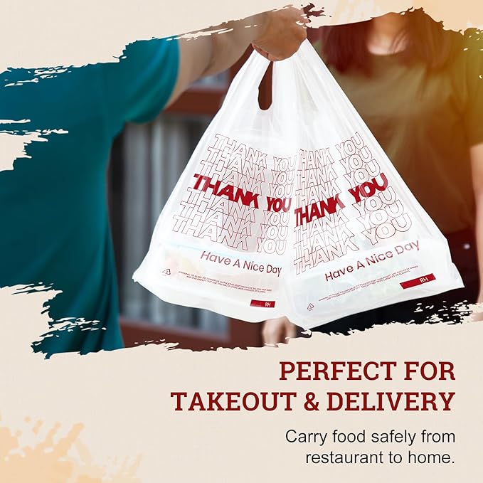 52USA Thank You Plastic Bags, 350 Pcs – White Shopping Bags with Handles for Grocery Stores, Restaurants