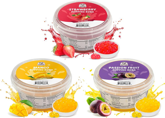 52USA Strawberry, Mango, Passion Fruit Popping Boba Pearls, Perfect for Bubble Tea, Smoothies, Ice Cream, Desserts, and Beverages 3.3 lb (1.1 lb X 3)