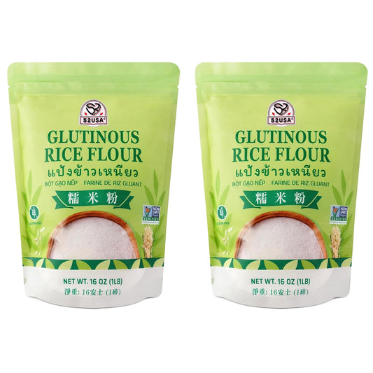 52USA Glutinous Rice Flour 32 Ounce, 2 LB (Pack of 2), Product of THAILAND | All Natural, Vegan, White Rice Flour for Baking or Cooking