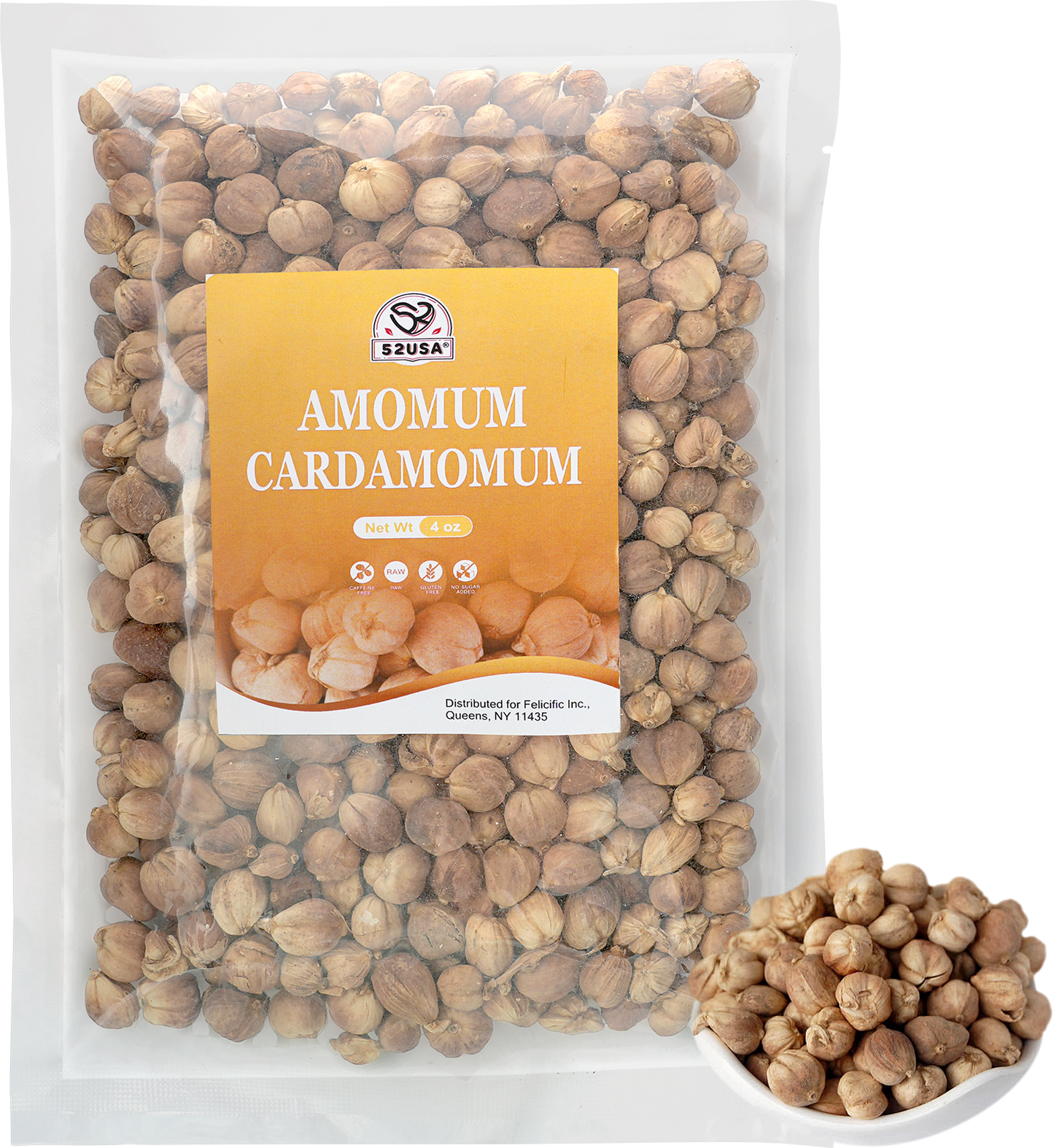 52USA Cardamom Pods, White Cardamom, 4oz–NON GMO Verified, Amomum Cardamomum, Bai Dou Kou, White Cardamom Seeds, Aromatic & Natural, Aromatic Spice for Cooking, Herbal Tea & Traditional Remedies