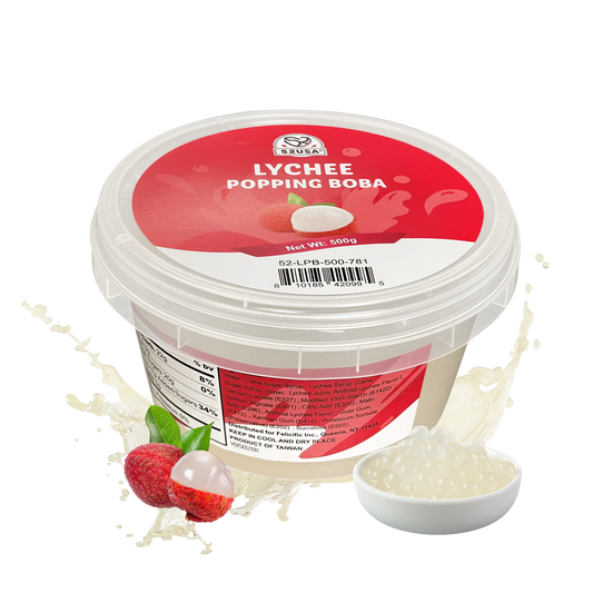52USA Lychee Popping Boba (500g), Popping Pearls for Bubble Tea, Beverages, Sweets, Ice Cream, Shakes, Desserts & Smoothies Topping, 1.1 Pound (Pack of 1)