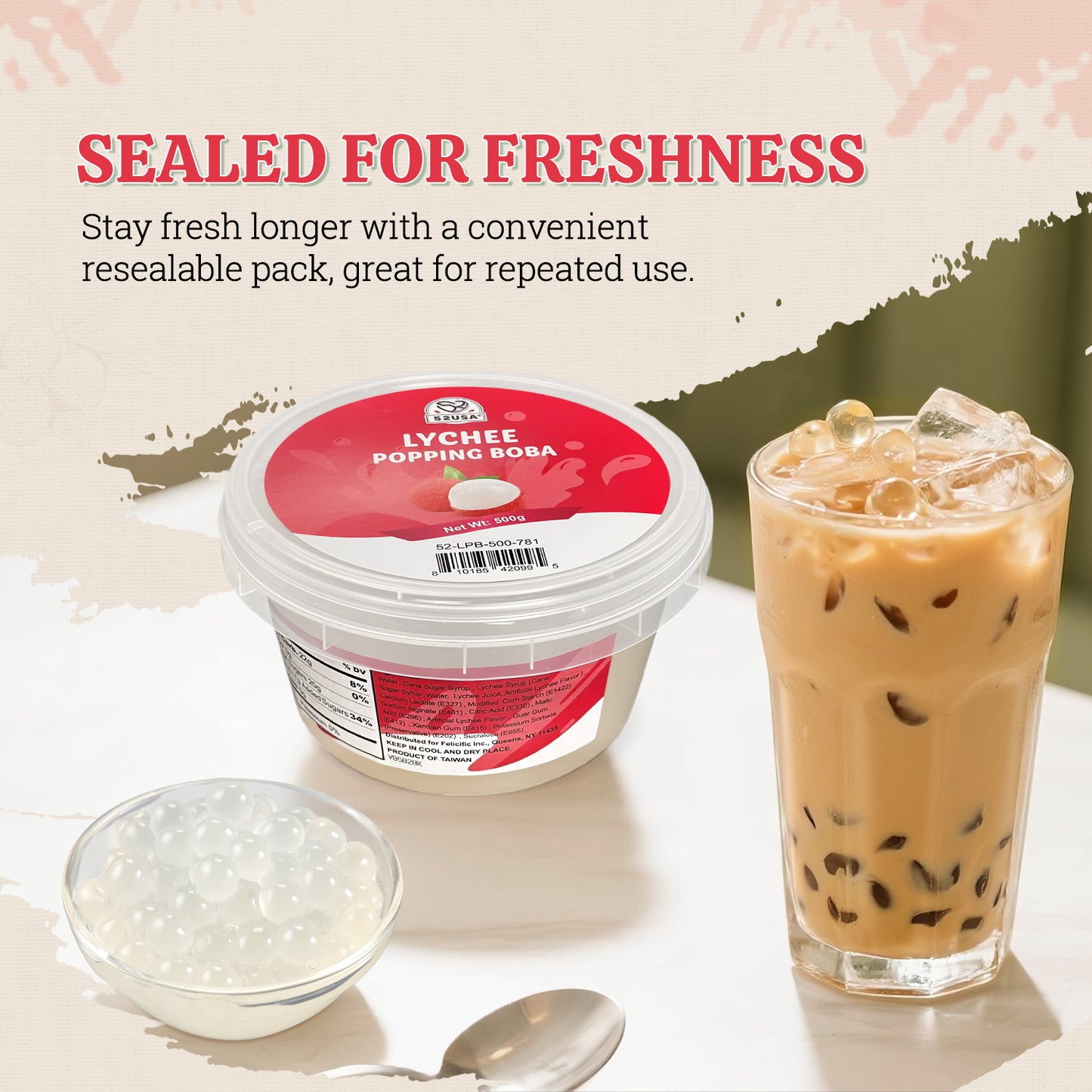 52USA Passion Fruit & Lychee Popping Boba Duo: Passion Fruit 3.2kg + Lychee 500g – DIY Topping Kit for Bubble Tea & Summer Drinks