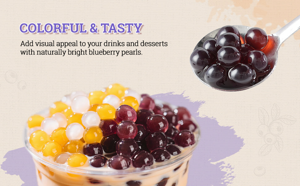 52USA Blueberry Popping Boba (500g), Popping Pearls for Bubble Tea, Beverages, Sweets, Ice Cream, Shakes, Desserts & Smoothies Topping, 1.1 Pound (Pack of 1)