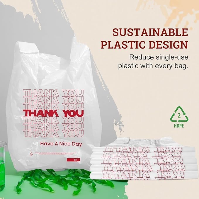 52USA Thank You Plastic Bags, White Plastic Shopping Bags (11.5" x 6.5" x 21") Reusable Plastiic Bags for Grocery, Retail & Takeout, Tee Shirt Bag with Handles (210 Count), Made in US
