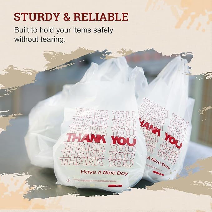 52USA Thank You Plastic Bags, White Plastic Shopping Bags (11.5" x 6.5" x 21") Reusable Plastiic Bags for Grocery, Retail & Takeout, Tee Shirt Bag with Handles (210 Count), Made in US