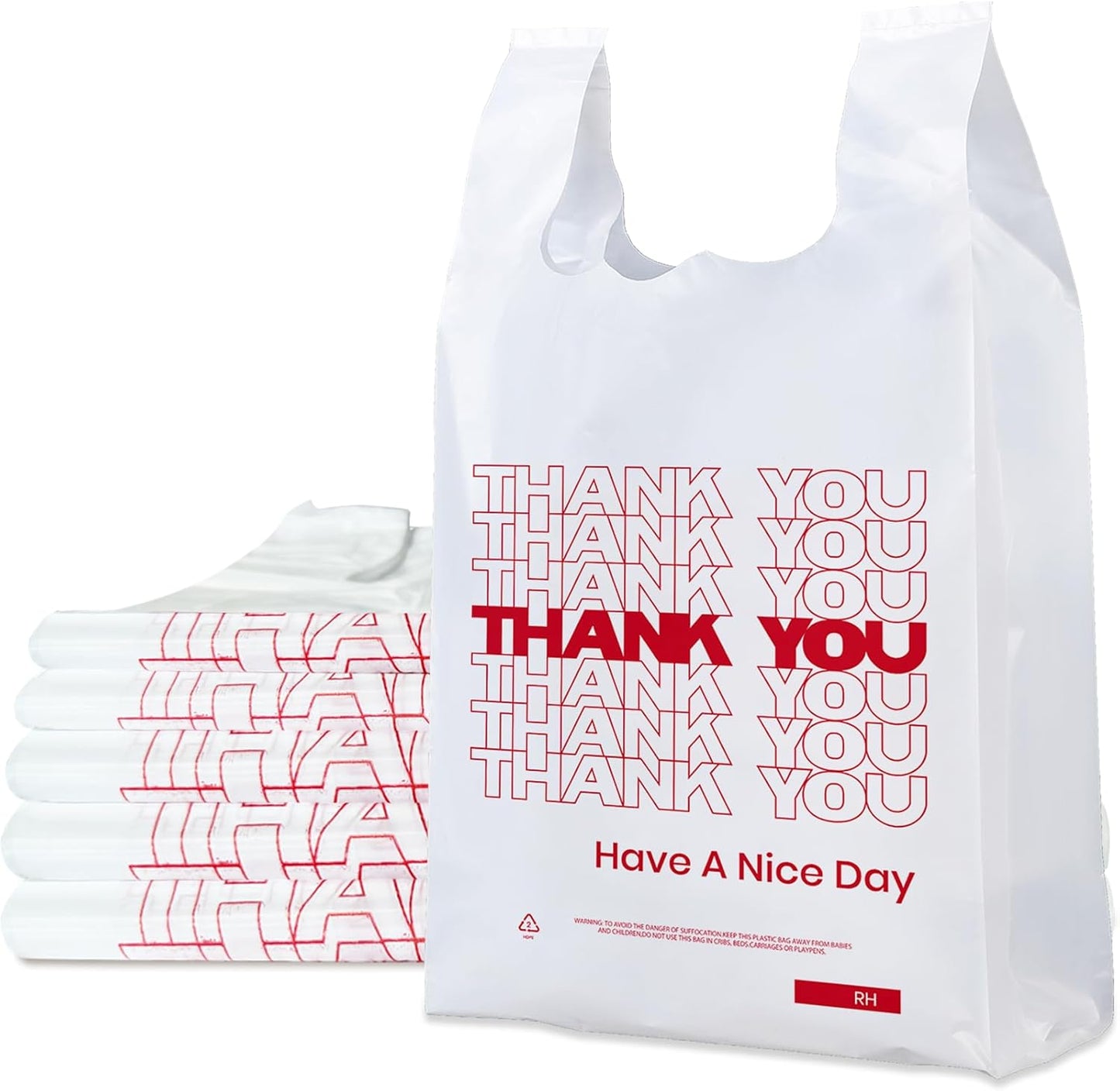 52USA Thank You Plastic Bags, White Plastic Shopping Bags (11.5" x 6.5" x 21") Reusable Plastiic Bags for Grocery, Retail & Takeout, Tee Shirt Bag with Handles (210 Count), Made in US