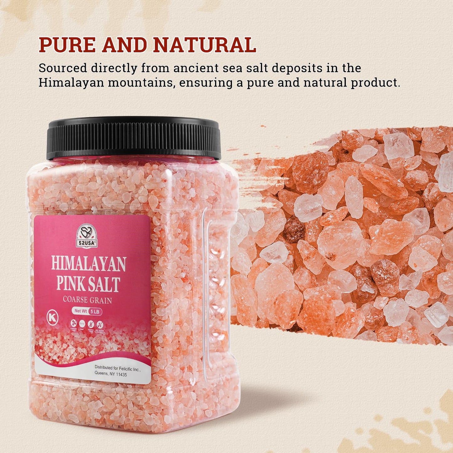 52USA Himalayan Pink Salt Bundle, Himalayan Pink Salts Coarse 5LB + Himalayan Pink Salts Fine 5LB, 100% Pure Unrefined Pink Salt, Kosher & Natural Certified, Kosher Salt for Cooking & Grinder Refill