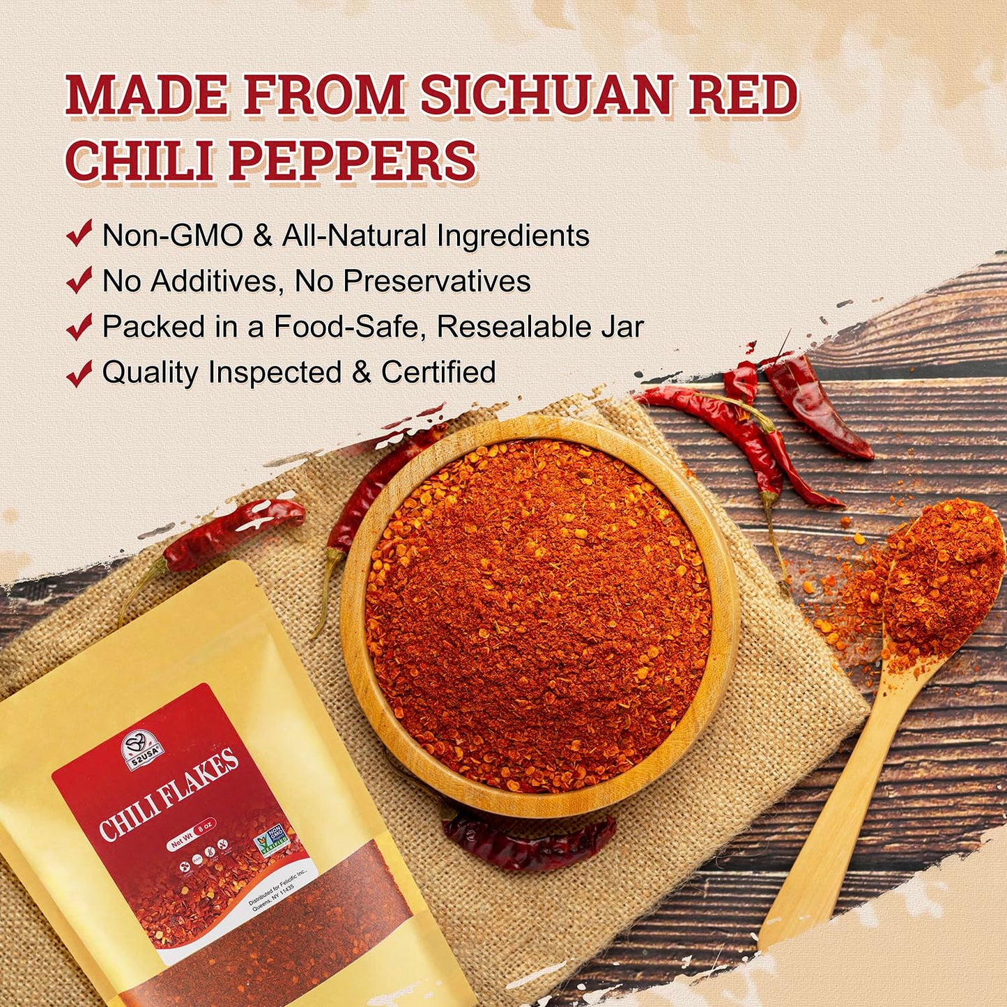 52USA Premium Sichuan Chili Flakes, 8 OZ