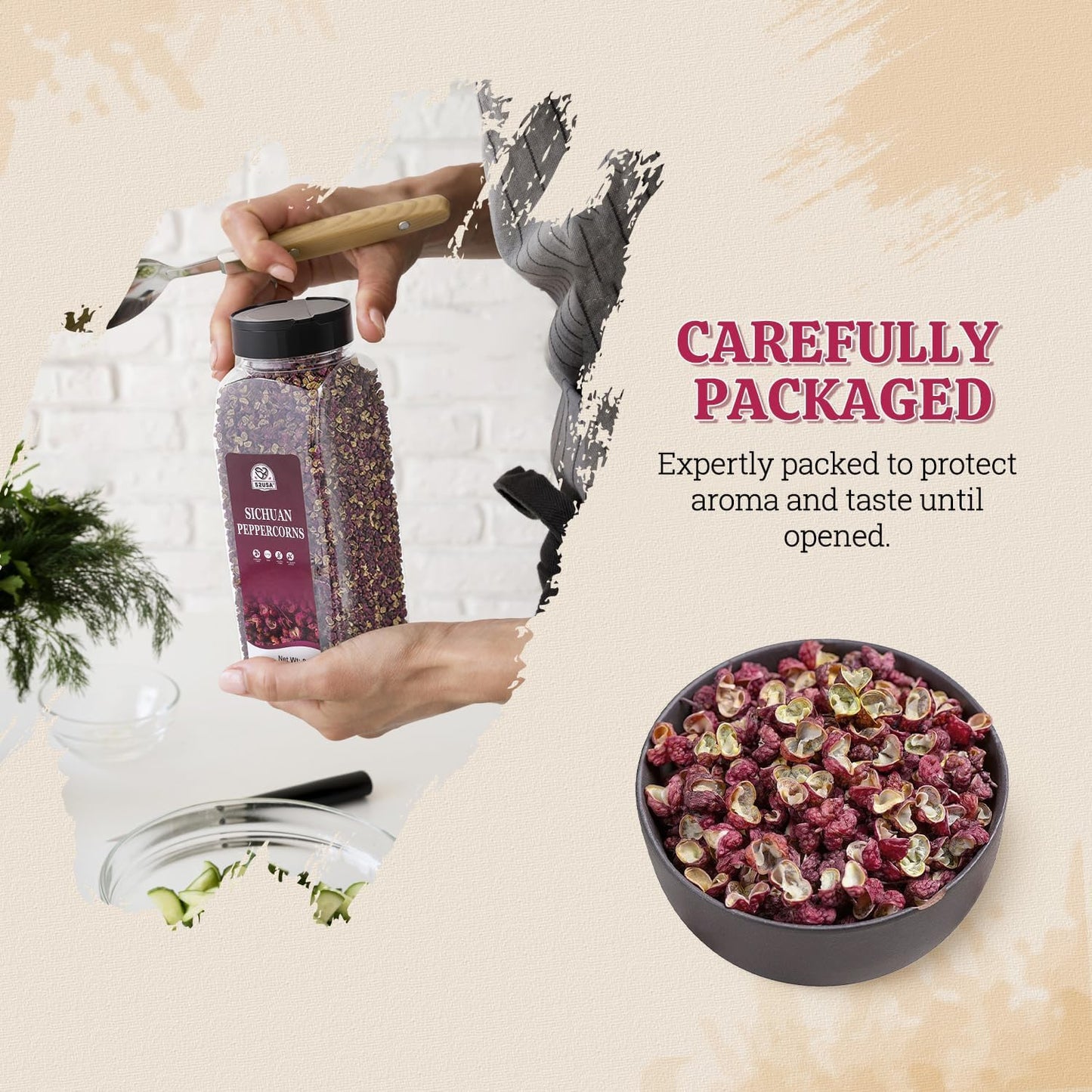 52USA Szechuan Peppercorns, Sichuan Peppercorns 8oz Bottle –Authentic Whole Red Sichuan Pepper, Numbing & Tingle, Less Seeds, Strong Flavor, Essential Spice for Mapo Tofu, Hot Pot, Asian Cuisine