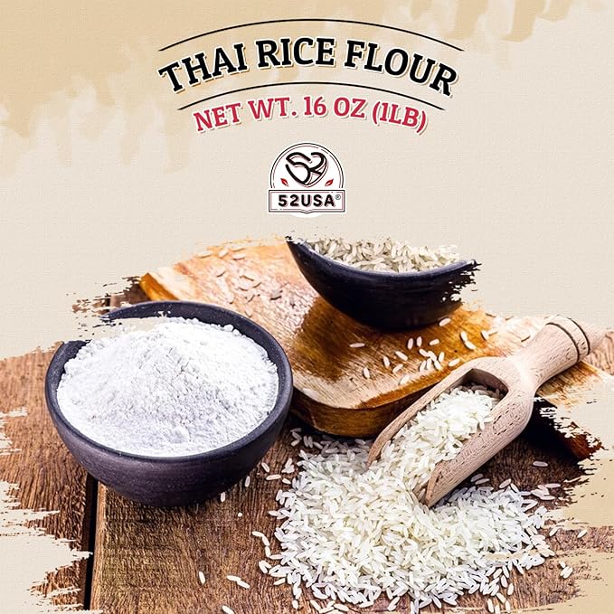 52USA Thai Rice Flour 1 Pound, 16 Oz (Pack of 1), Product of THAILAND | Rice Flour for Baking or Cooking, All Natural, White Rice Flour