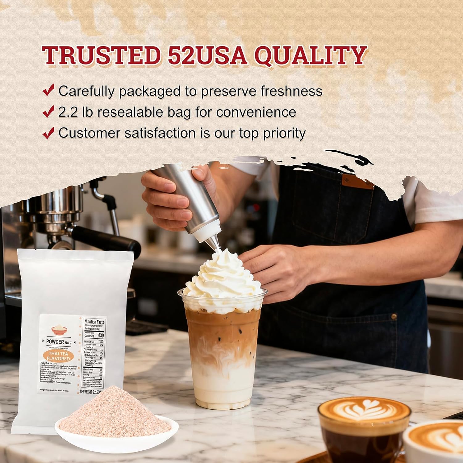 52USA Thai Tea Powdered Drink Mix – 2.2lbs, Instant Milk Tea Mix