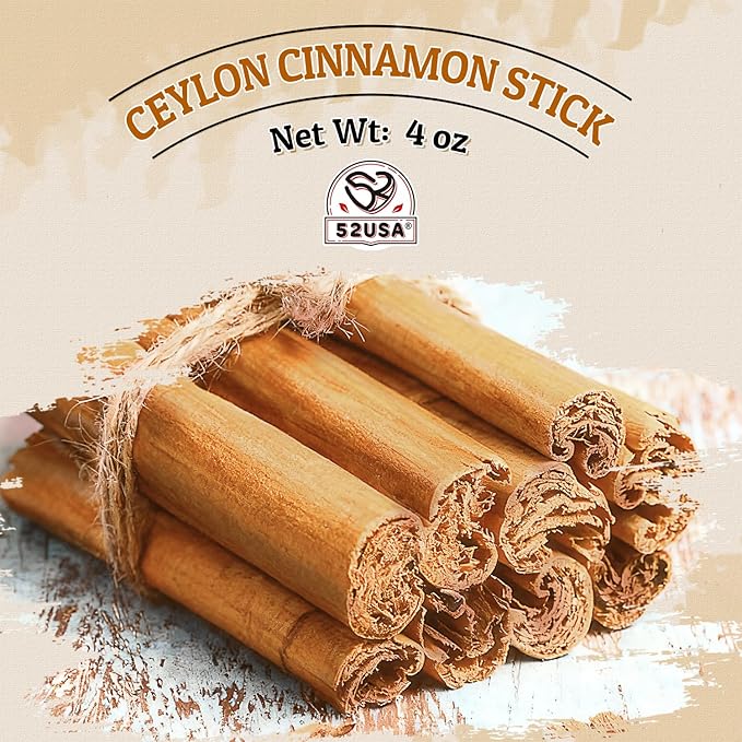 52USA Ceylon Cinnamon Sticks 4oz (113g), Whole Ceylon Cinnamon Stick, Perfect for Baking, Cooking & Beverages, Non-GMO, Kosher Certified - Cassia Cinnamon from Sri Lankan