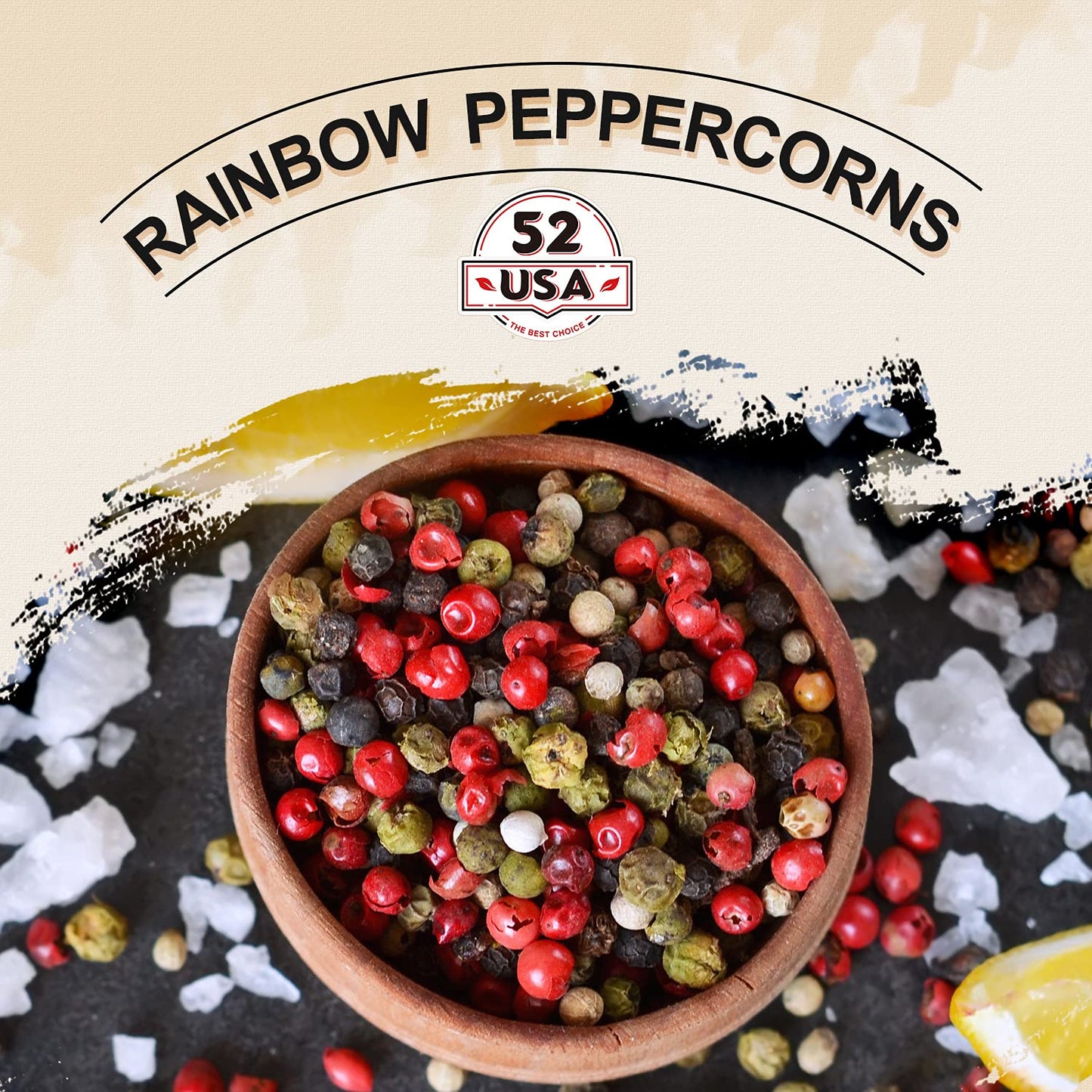Click to see full view 52USA Rainbow Peppercorns, 12oz, Peppercorn for Grinder Refill, Whole White Pepper corns, Red Peppercorn, Black Peppercorns, Mixed Peppercorns, Rainbow Pepper Mix
