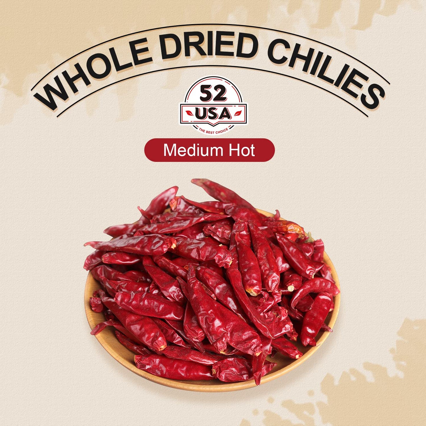52USA Whole Dried Chilli Peppers, Medium Spicy Dried Chilies 4 Oz, Natural and Premium Red Chili Pepper, Szechuan Red Peppers, Whole Dry Chili Pepper, Medium Hot