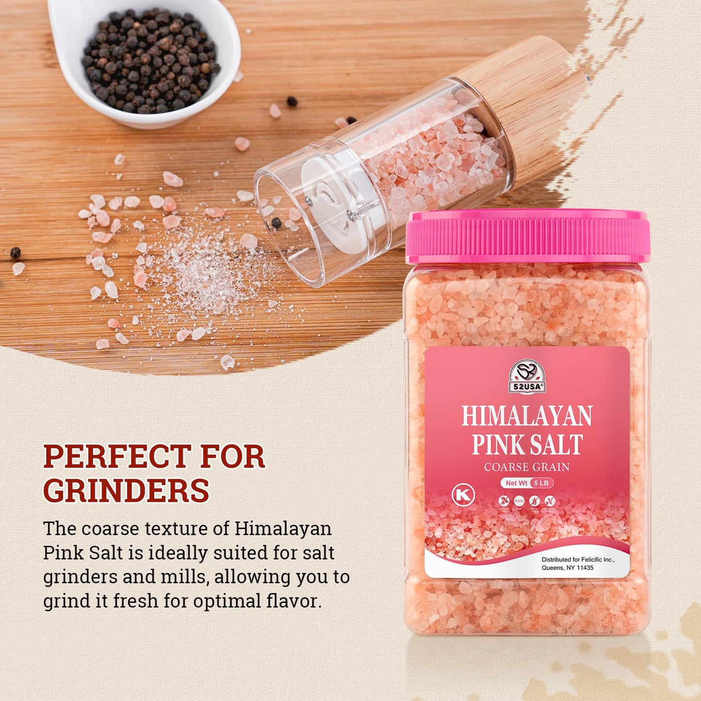 52USA Himalayan Pink Salt Coarse & Fine Combo, 2-Pack (80oz Each), Natural Unrefined Pink Salt, Non-GMO, Kosher Certified, for Grinder & Cooking, Rich in Minerals