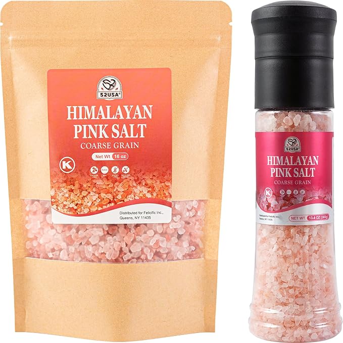 52USA Natural Coarse Pink Salt 380G & Himalayan Pink Coarse Salt 1LB, Unrefined Pure Himalayan Salt for Kitchen Cooking, Baking, Grilling & Seasoning