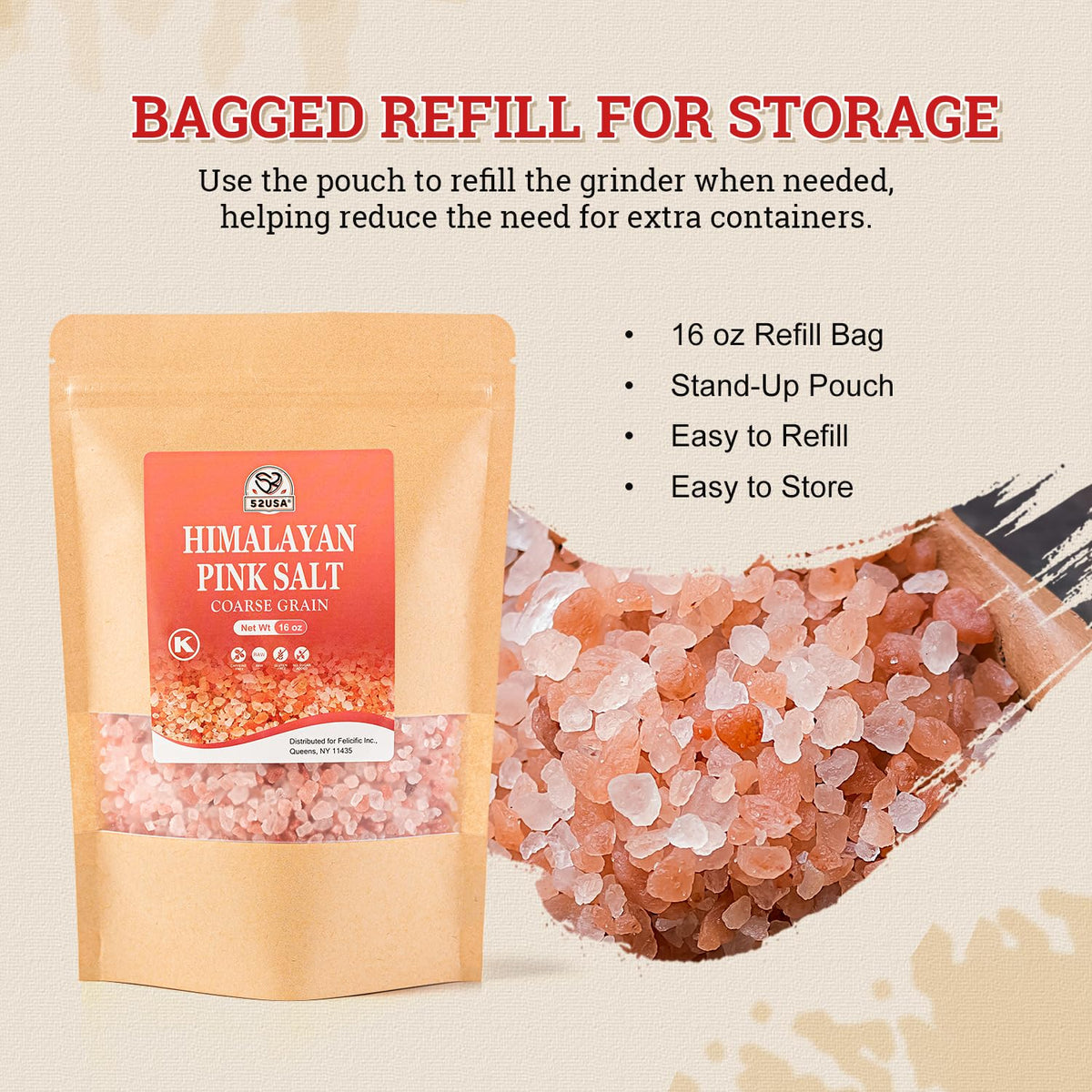 52USA Natural Coarse Pink Salt 380G & Himalayan Pink Coarse Salt 1LB, Unrefined Pure Himalayan Salt for Kitchen Cooking, Baking, Grilling & Seasoning