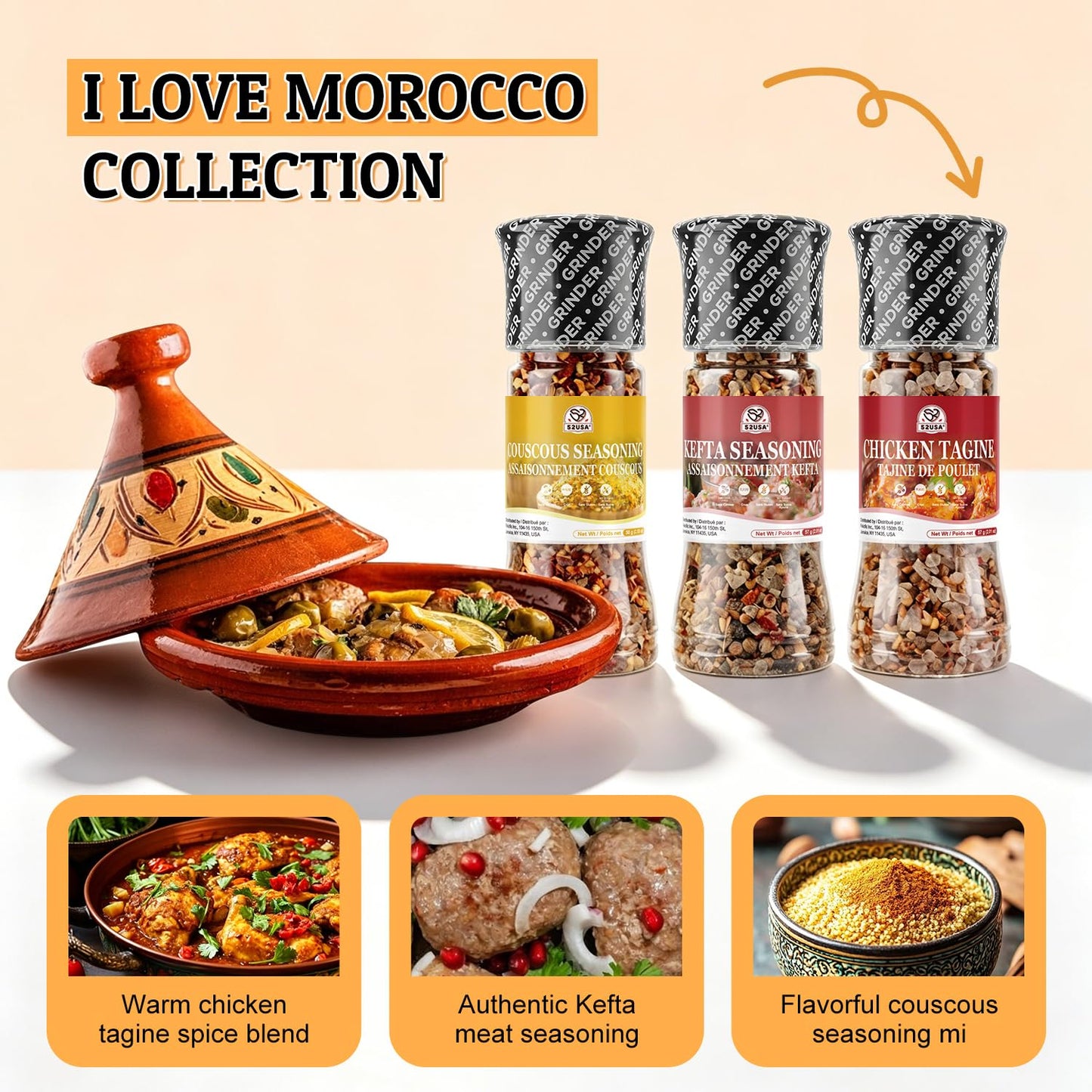 52USA Spice Grinder Seasoning Set of 9, Medfusion Seasoning Set, Assorted Regional Seasoning Blends, All Purpose 9-in-1 Blend for Cooking, Grilling, Marinating & Daily Kitchen Use