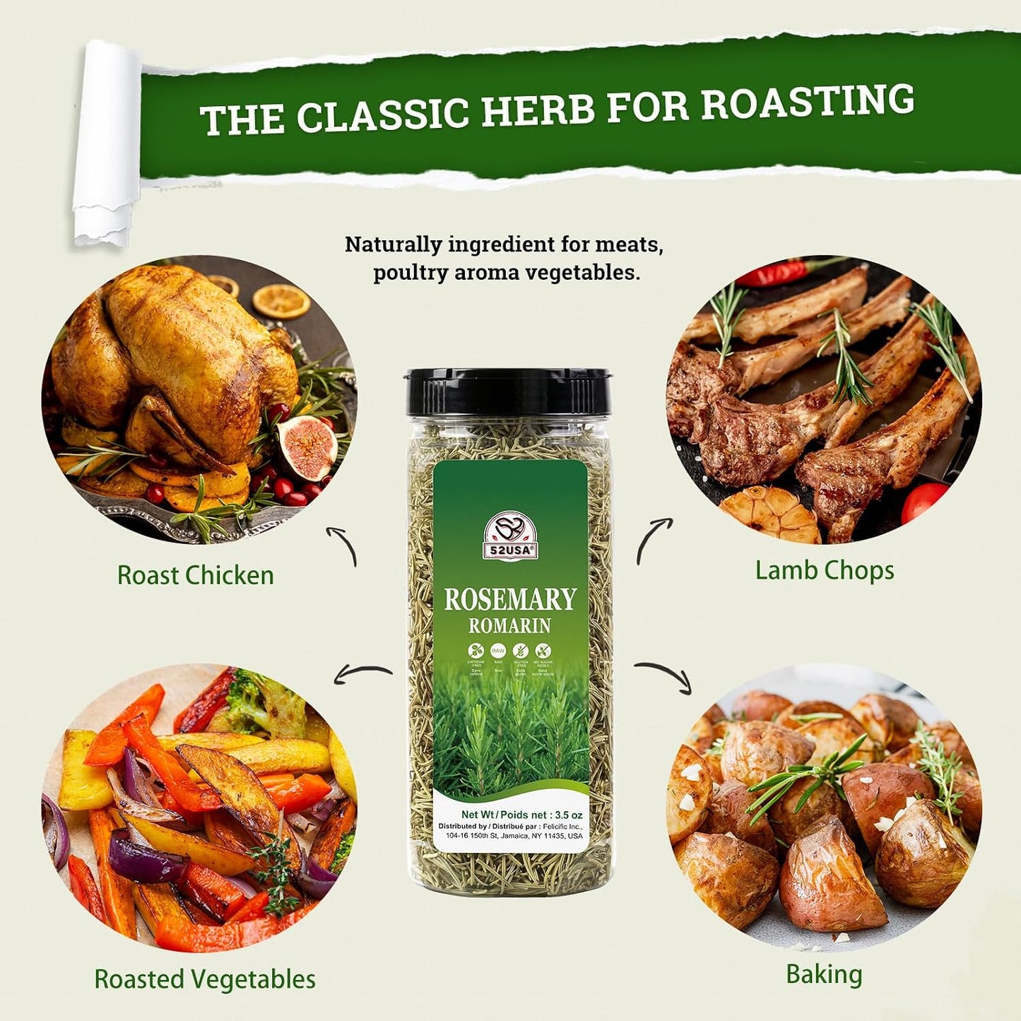 52USA Dried Rosemary Leaves, 3.5 oz (100g)
