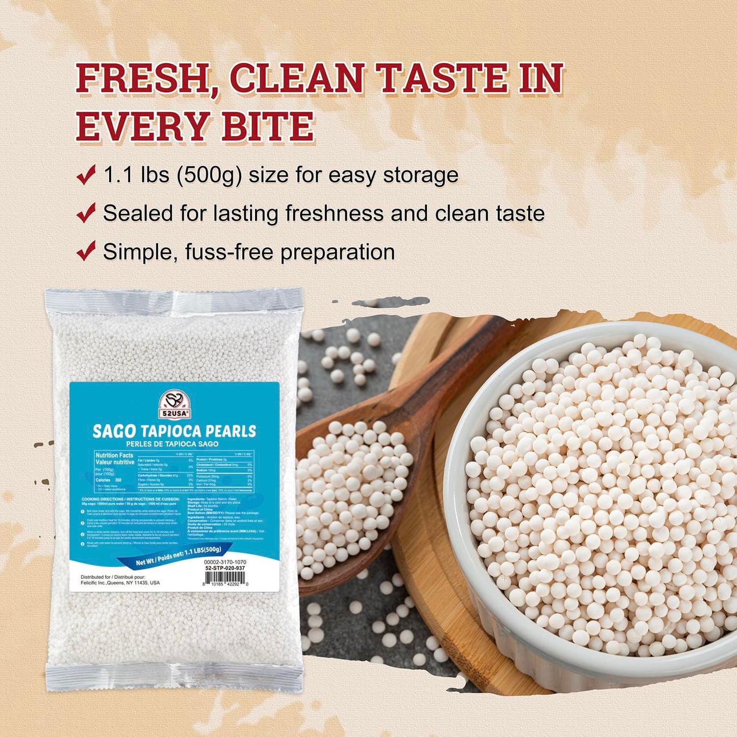 52USA Sago Tapioca Pearls 1.1 lbs (500g)