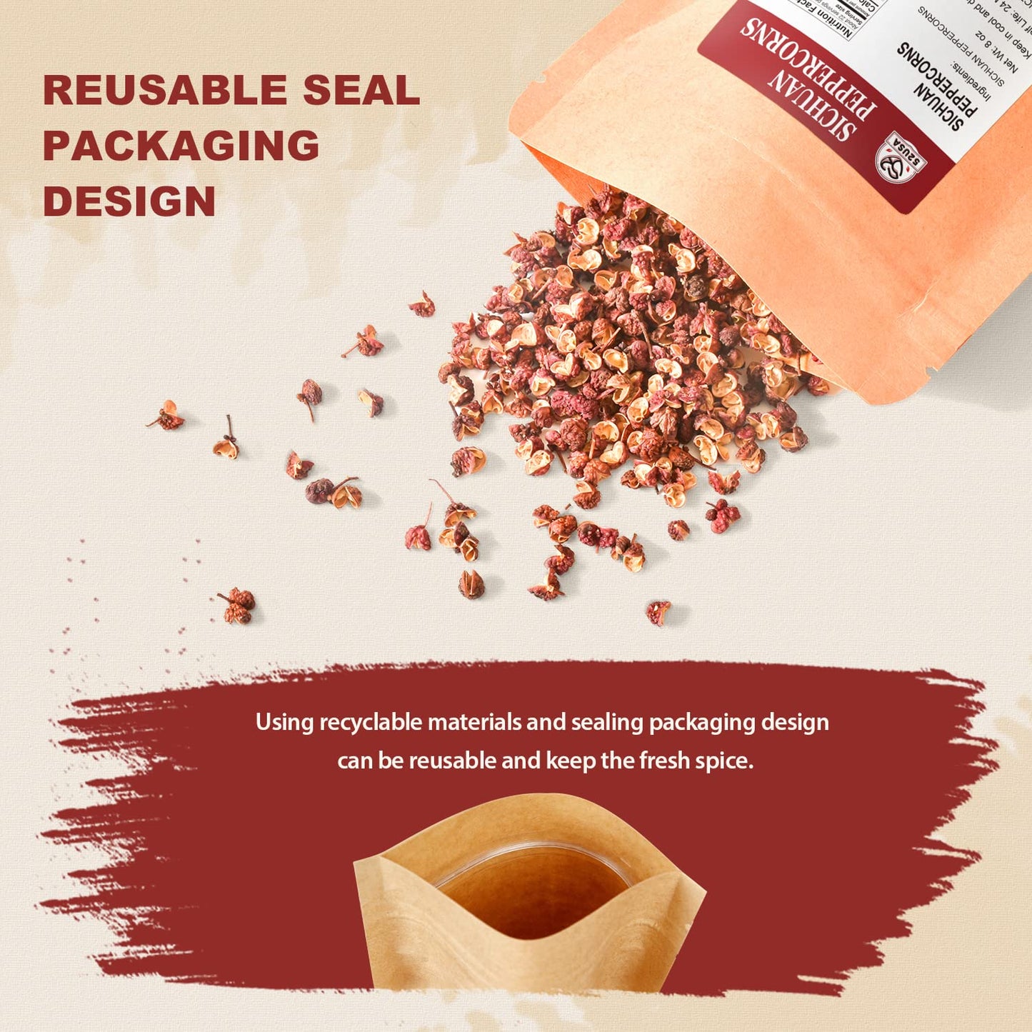 52USA Szechuan Peppercorns, Authentic Sichuan Peppercorns 8OZ, Mala Pepper, Unique Numbing, Essential for Mapo Tofu, Kung Pao Chicken, Asine Cusine, Sichuan Red Peppercorn, Whole Chinese Peppercorn