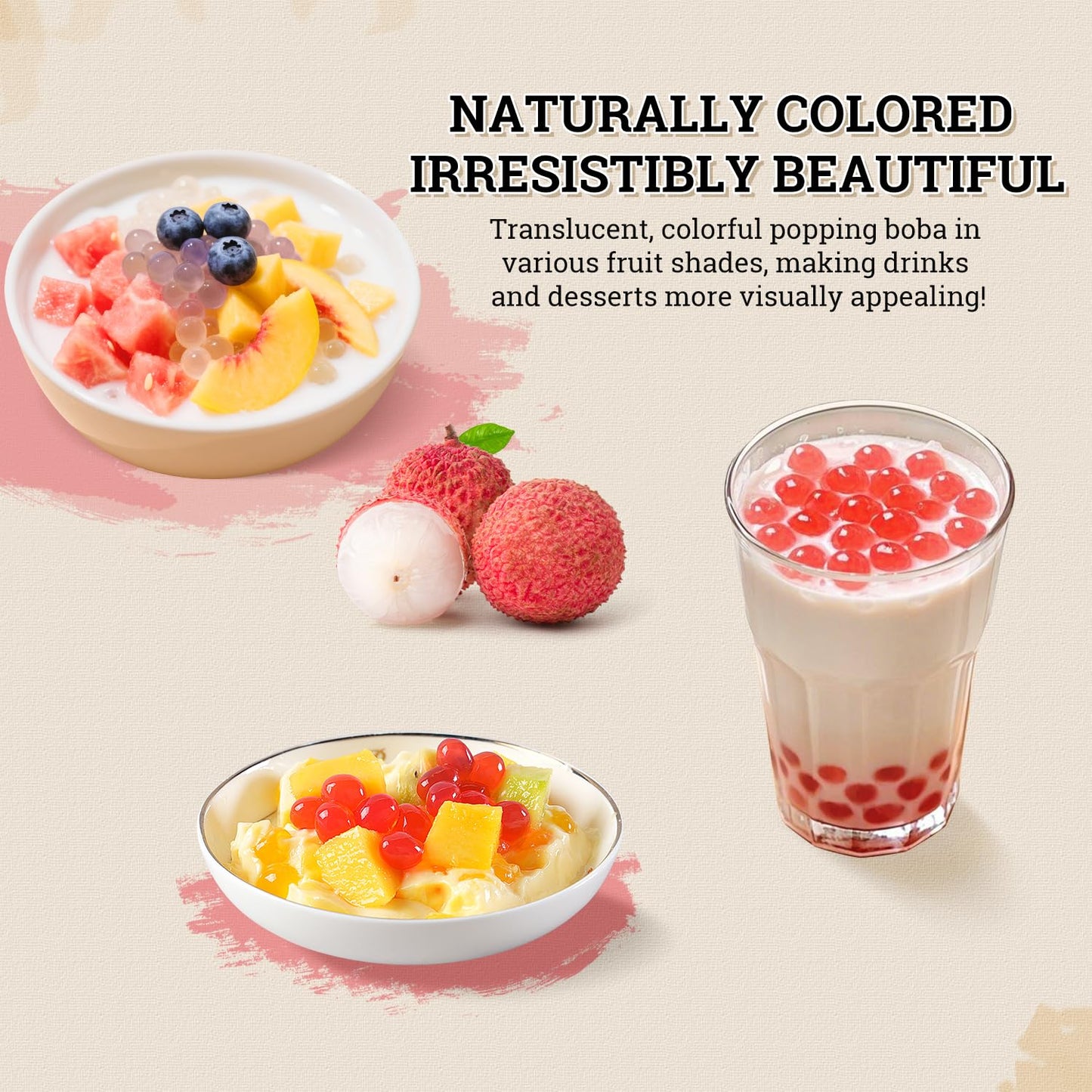 52USA Strawberry, Lychee, Blueberry Popping Boba Pearls, Perfect for Bubble Tea, Smoothies, Ice Cream, Desserts, and Beverages 3.3 lb (1.1 lb X 3)
