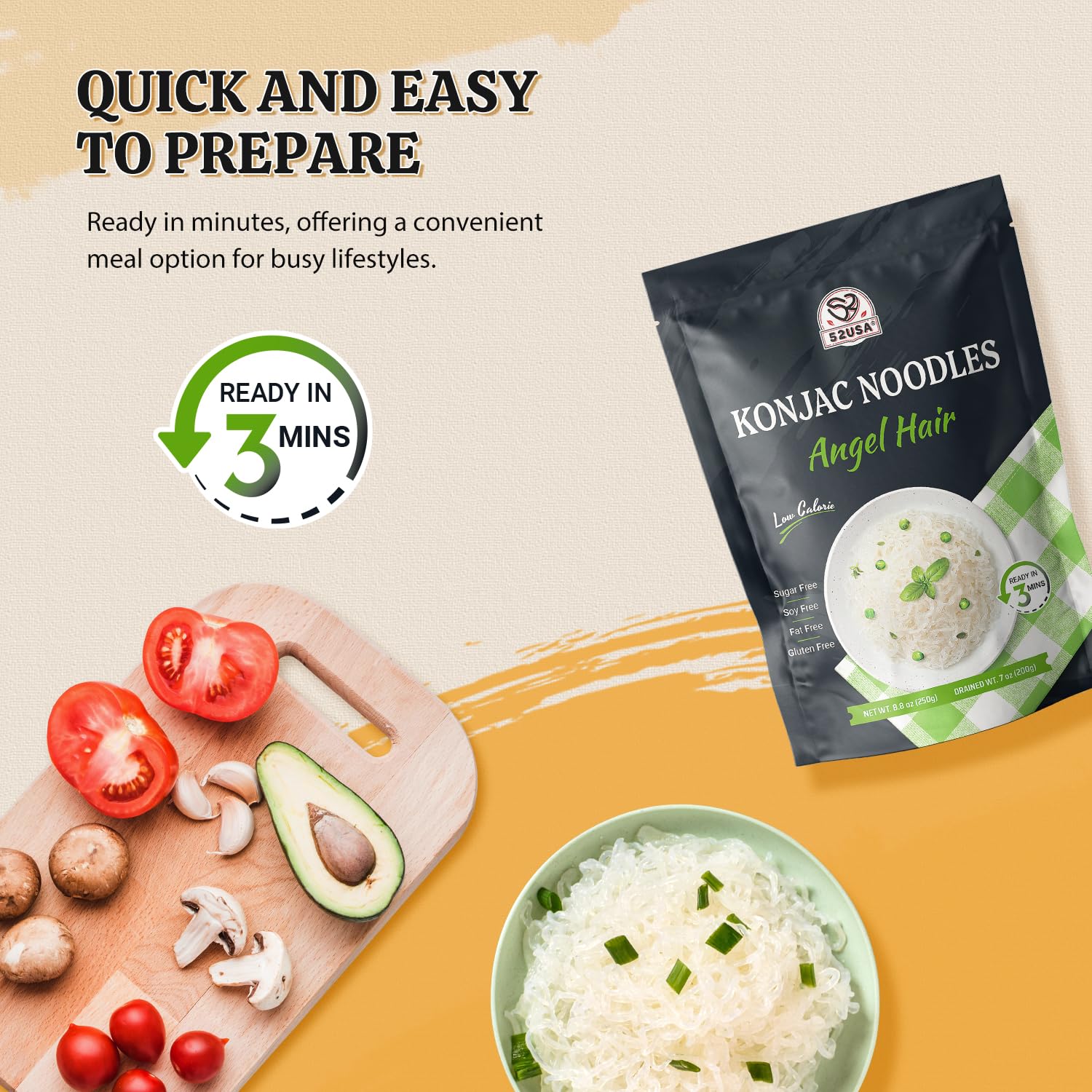 52USA Konjac Shirataki Noodle, Low Carb Pasta 52.8 Oz (1500 g), Keto a