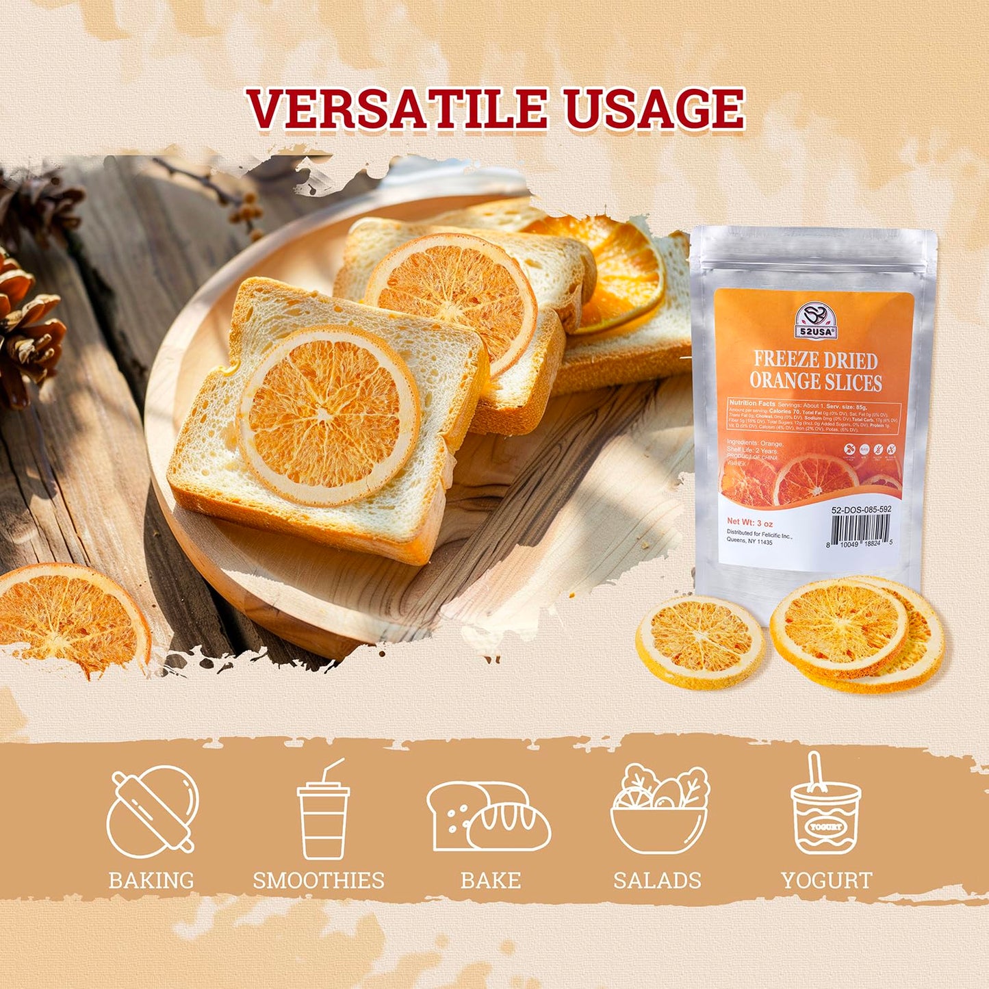 52USA Freeze Dried Orange Slices – 3oz