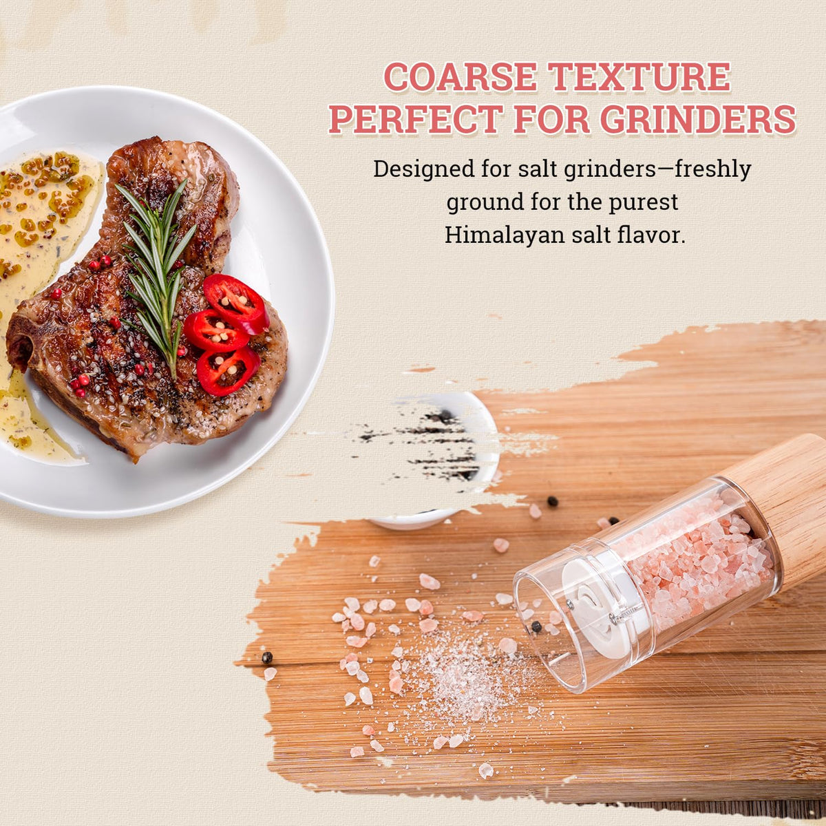 52USA Whole Black Peppercorn 18 Oz + Himalayan Pink Salt 39 Oz Coarse Grain Salt and Pepper Grinder, Black Pepper Grain Refill, Kosher, Pink Himalayan Sea Salt, 2-Piece Set