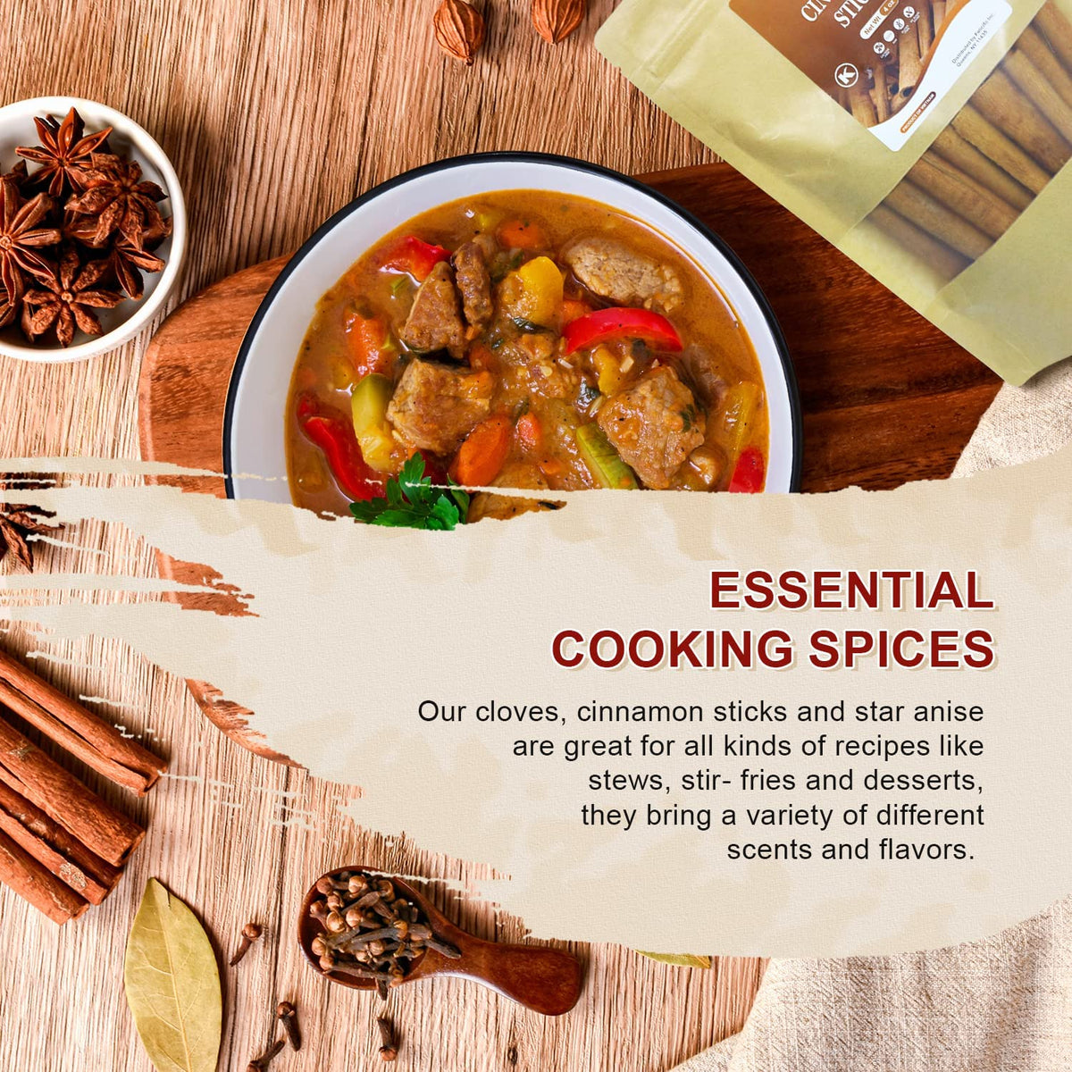 52USA Cinnamon Sticks, Cloves Whole, Star Anise-4oz Each, Natural Spice Set Spice Gift Set of 3, for Kitchen Refill, Cooking, No Preservatives, Cinnamon Sticks for Brewing Tea, Simmering Red Wine, Meat