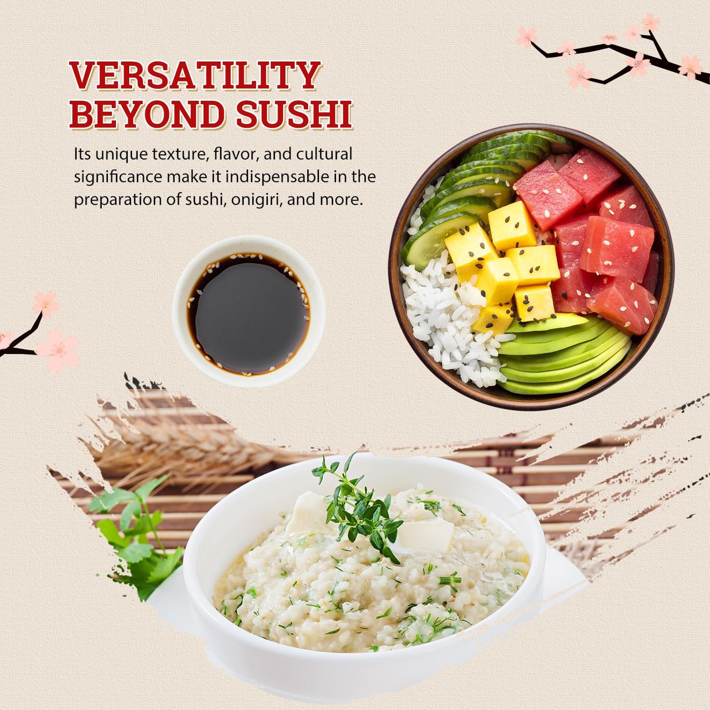 52USA Sushi Rice 2 Pound (Pack of 3), Premium Short Grain Rice | Gluten-Free, Vegan, White Sticky Rice for Sushi and Japanese Food, 96 Ounce (2721g)