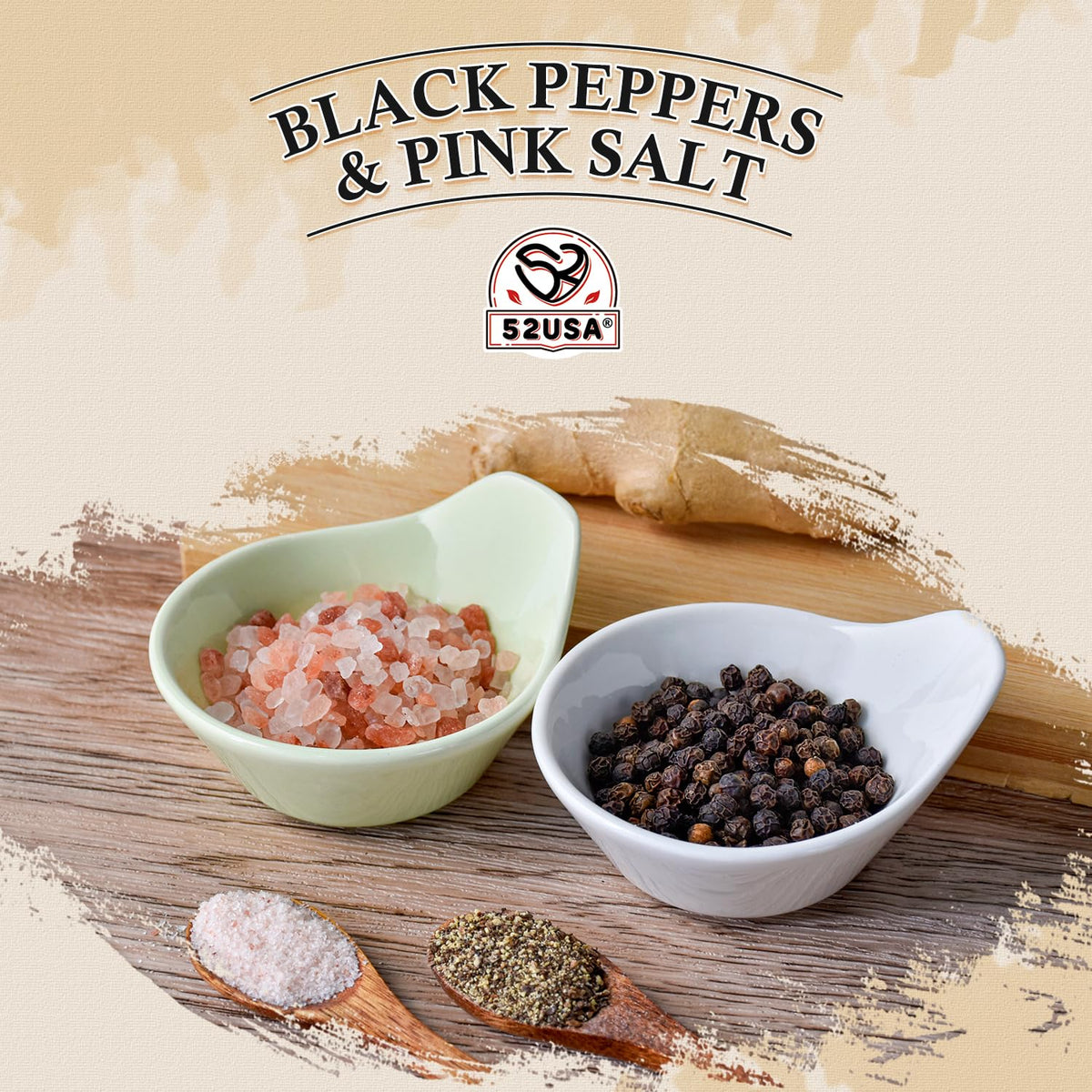 52USA Whole Black Peppercorns 12 Oz + Himalayan Pink Salt 2 LB Coarse Grain Salt and Pepper Grinder, Black Peppercorn Refil, Pink Himalayan Sea Salt, 2 Piece Set