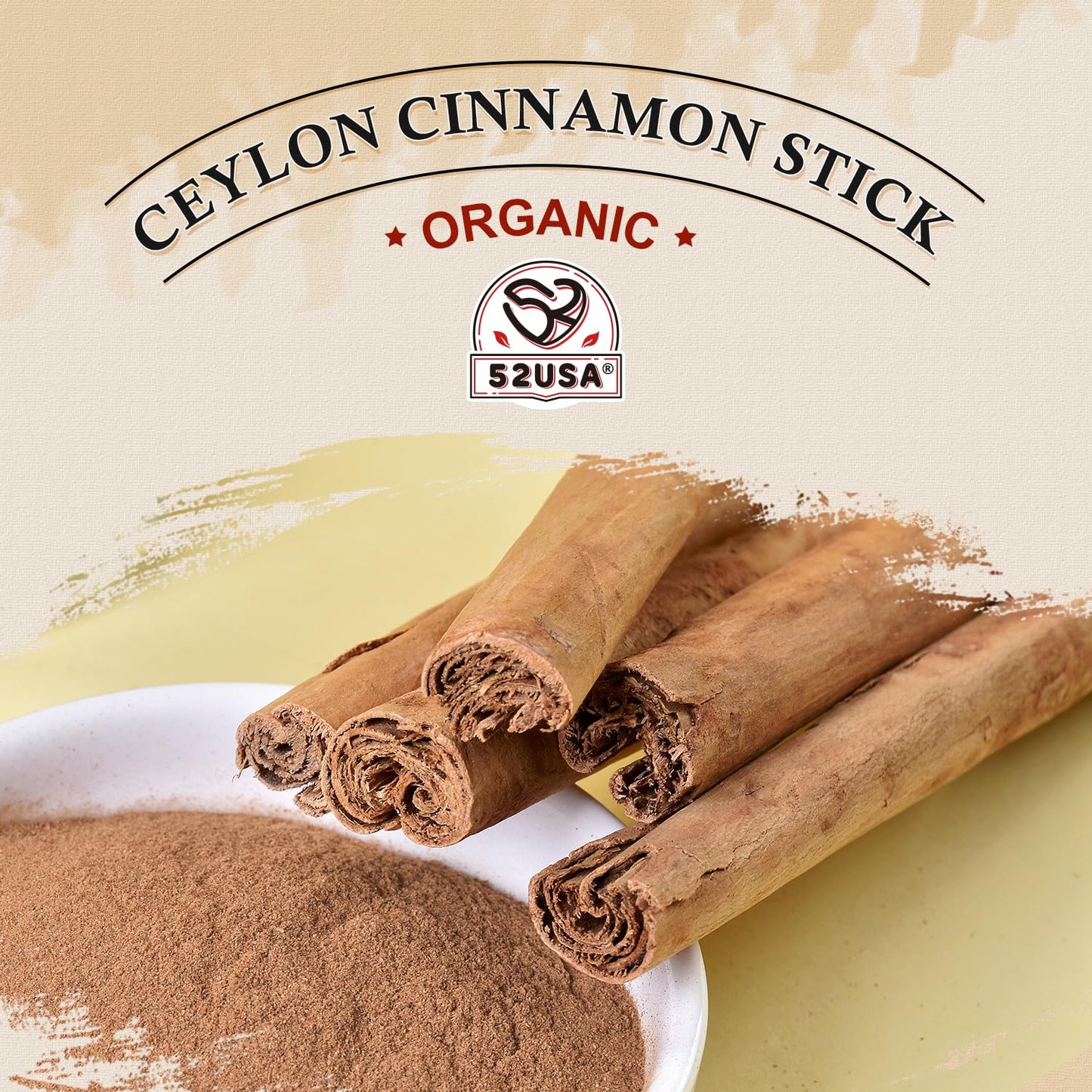 52USA Organic Ceylon Cinnamon Sticks, 1 Ounce (Pack of 1) | True Cinnamon Farmed in Sri Lanka, Whole Cinnamon Sticks Bulk, Vegan, Non GMO, 28g
