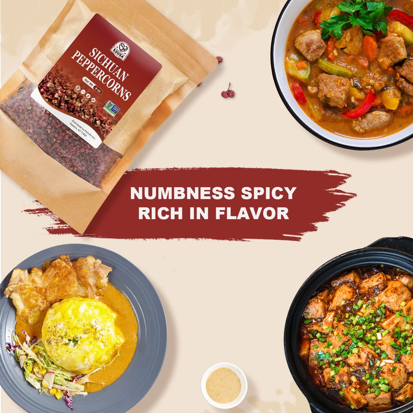 52USA Sichuan Peppercorn, Szechuan Peppercorns(4OZ), Authentic Szechuan Red Peppercorn, Less Seeds, Strong Flavor, Whole Sichuan Red Peppercorns, Tingly Numbness, Key for Mapo Tofu and Sichuan Dishes