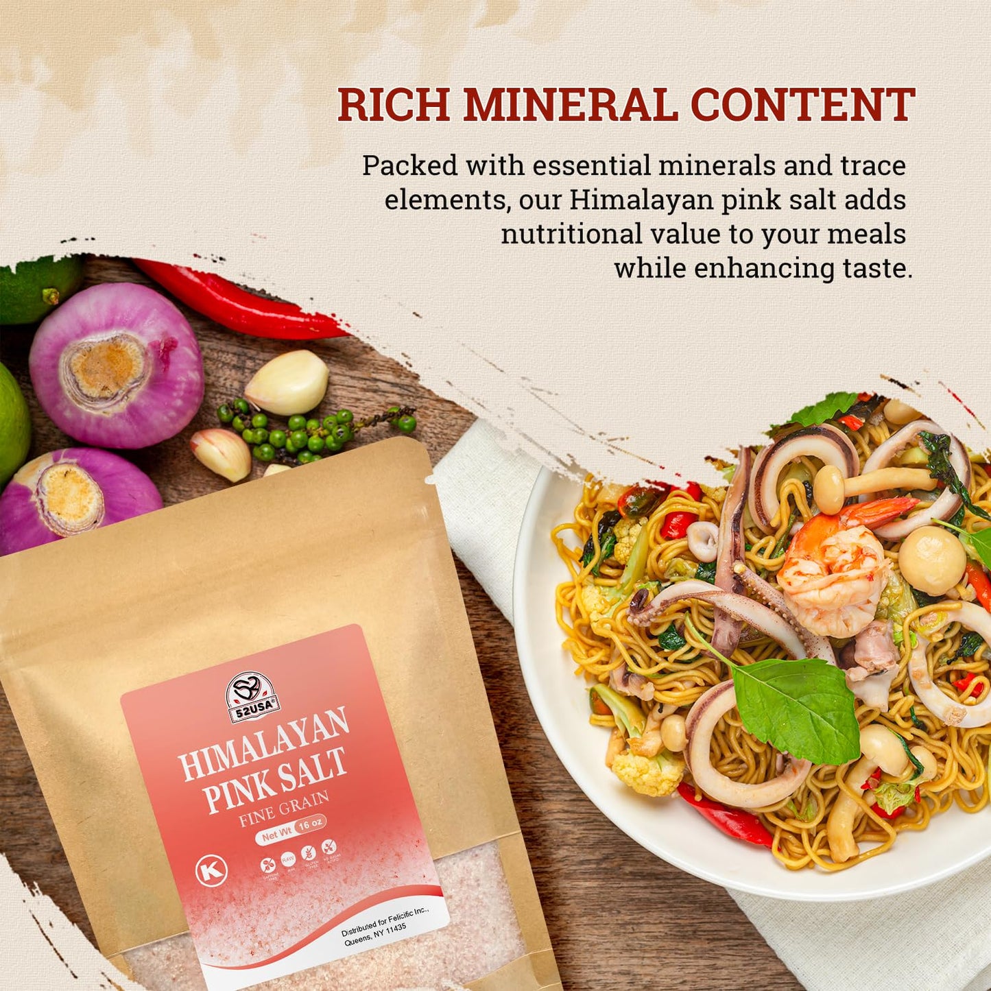 52USA Himalayan Pink Salt Fine Grain, 1 lb Resealable Bag, Pure Pink Table Salt, Natural Mineral Salt, Kosher, No Artificial Colors, No Additives, No Gluten, for Cooking, Baking, Seasoning & Daily Use