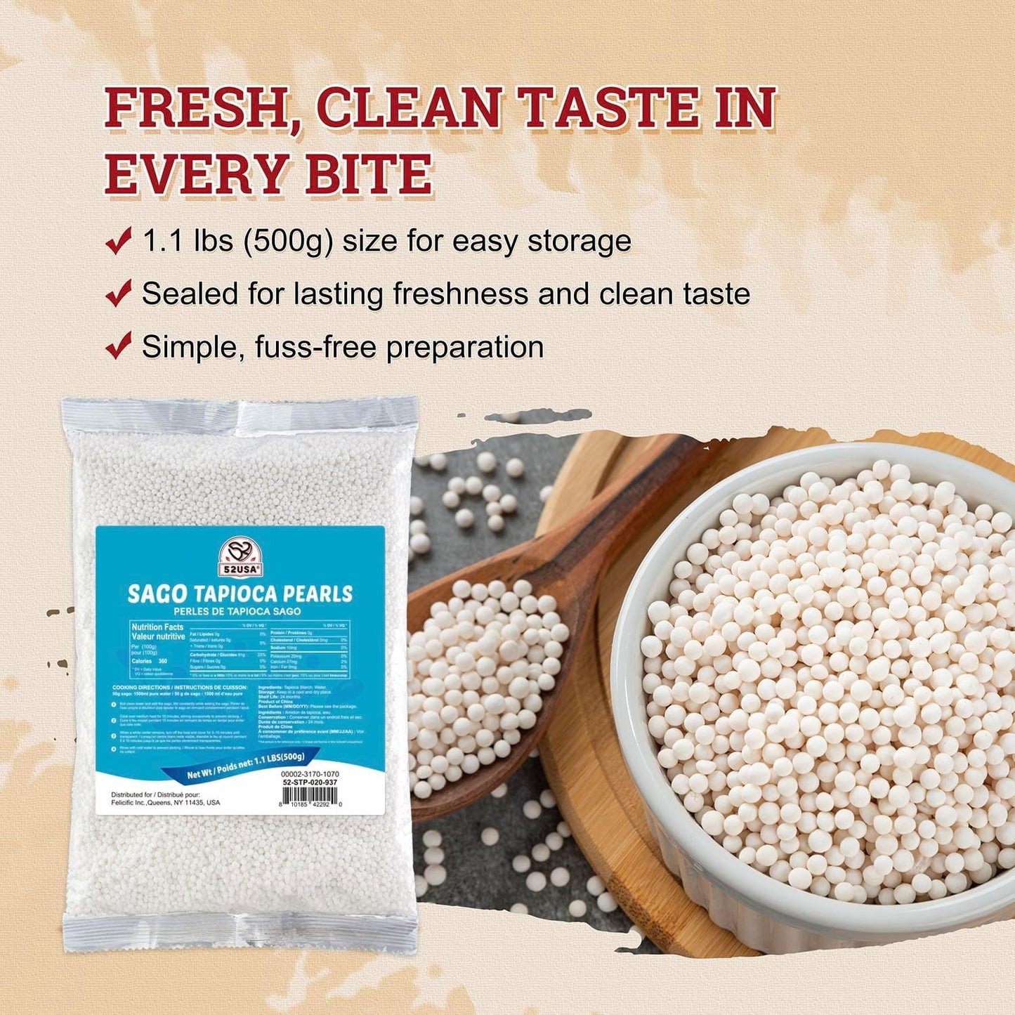 52USA Sago Pearls (Small Tapioca Pearls) 1.1 lb (500 g) - 2pack