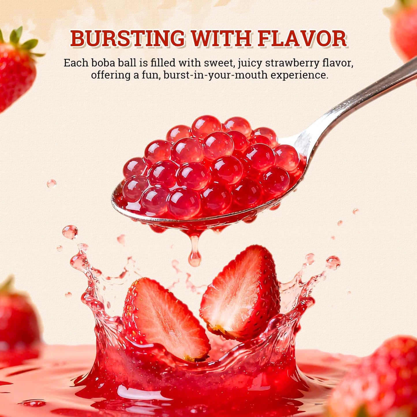 52USA Strawberry Popping Boba 500g (Pack of 3), Bursting Boba Pearls for Bubble Tea, Beverages, Sweets, Ice Cream, Shakes, Desserts & Smoothies Topping, boba party kit 1.1 Pound