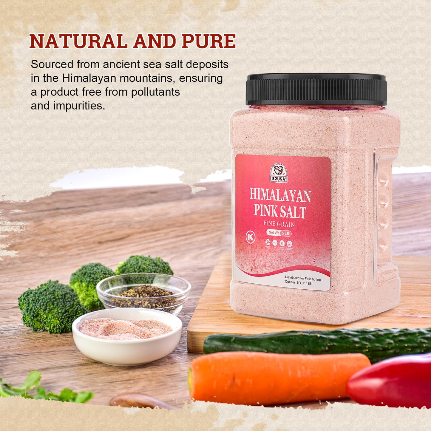 52USA Himalayan Pink Salt Bundle, Himalayan Pink Salts Coarse 5LB + Himalayan Pink Salts Fine 5LB, 100% Pure Unrefined Pink Salt, Kosher & Natural Certified, Kosher Salt for Cooking & Grinder Refill